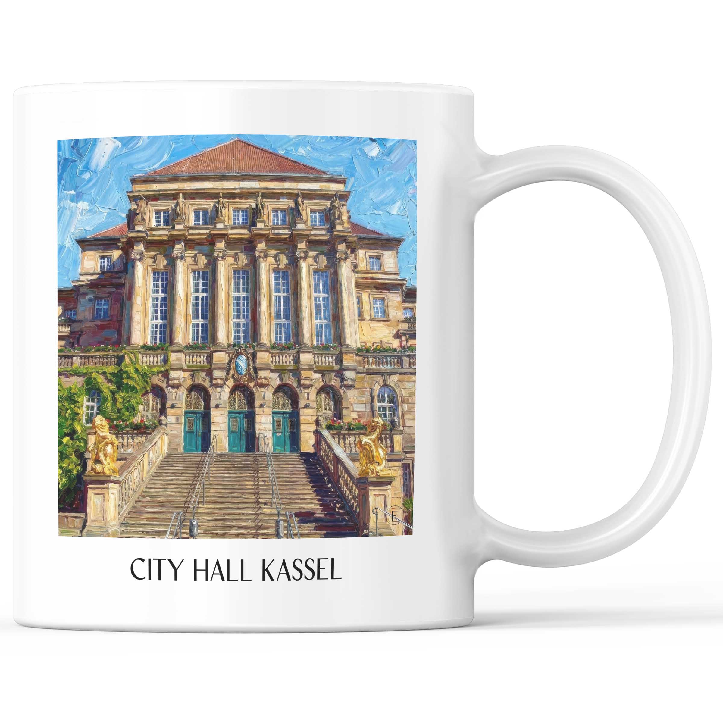 Rathaus Kaffeebecher - Kassel - Deutschland Becher - Kaffeetasse im Ölgemälde Stil