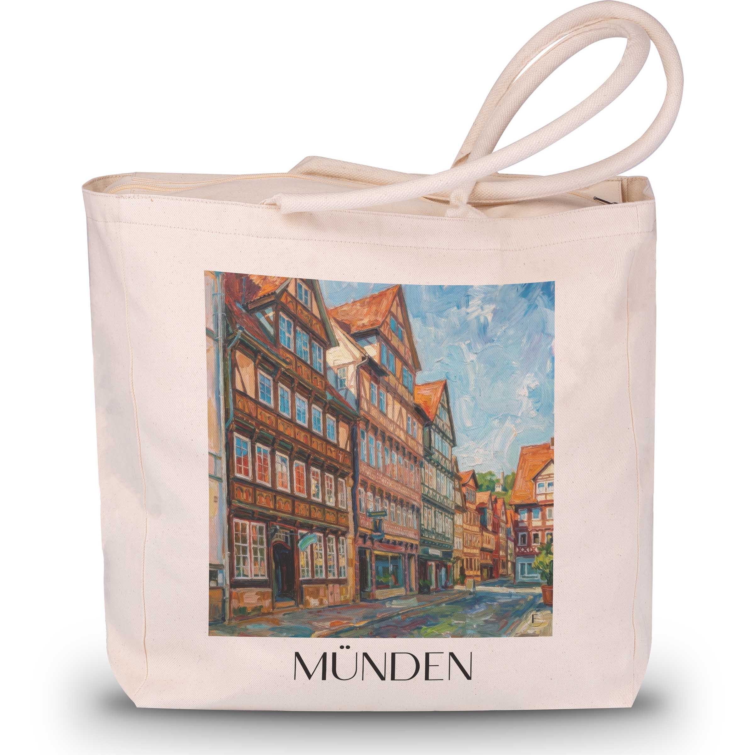 Münden Shopping Tasche - Niedersachsen - Deutschland Tote Bag - Einkaufstasche im Ölgemälde Stil
