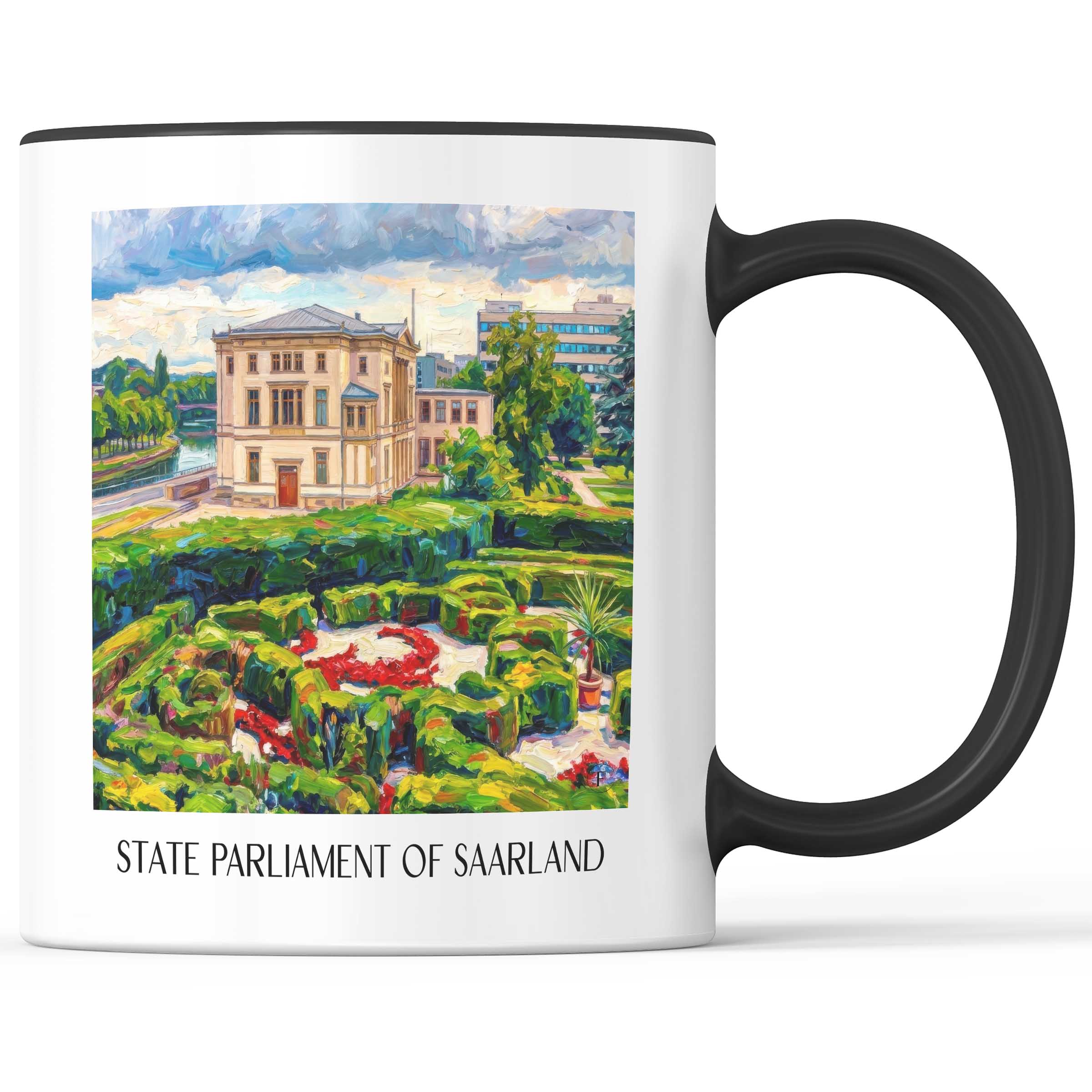 Landtag des Saarlandes Kaffeebecher - Saarbrücken - Deutschland Becher - Kaffeetasse im Ölgemälde Stil