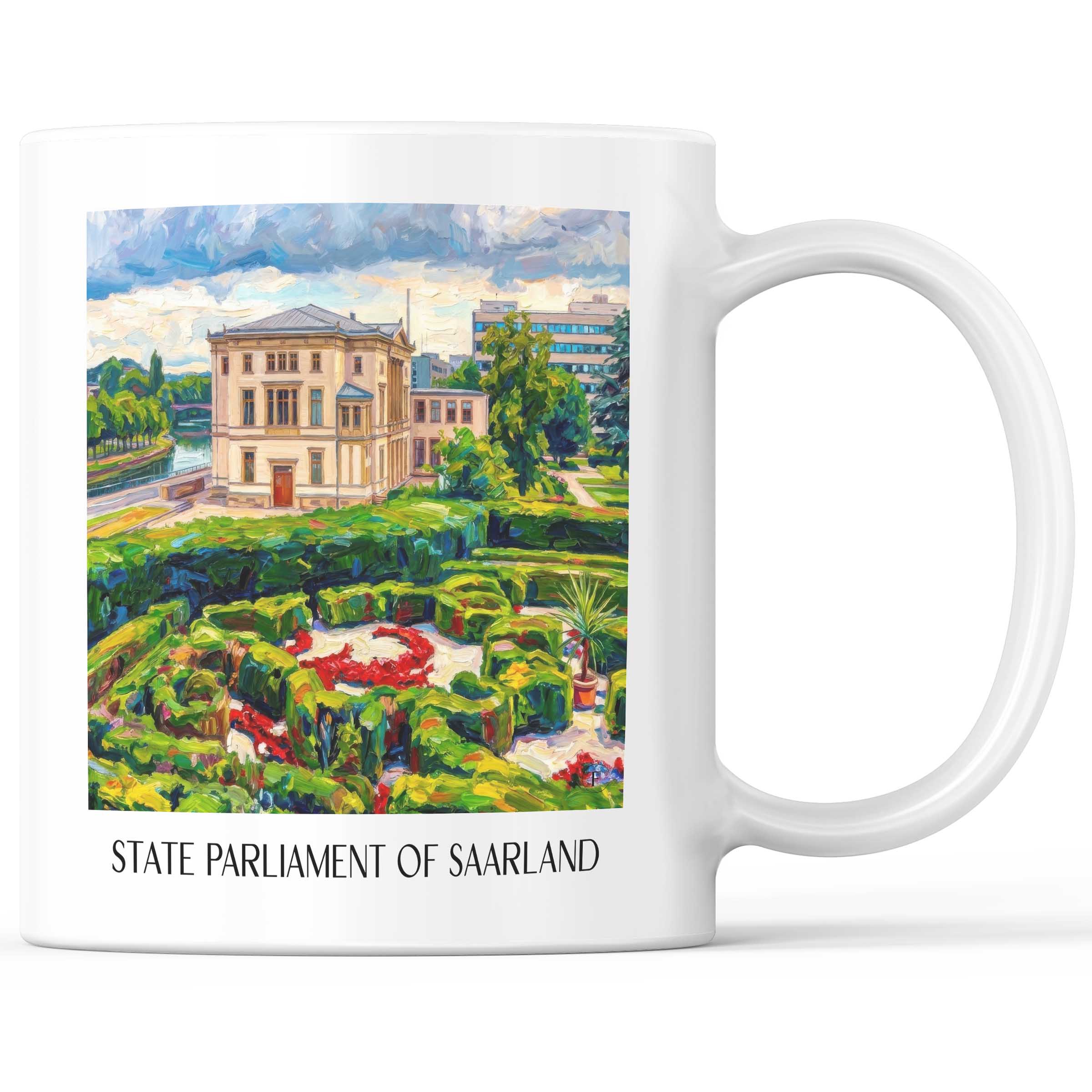 Landtag des Saarlandes Kaffeebecher - Saarbrücken - Deutschland Becher - Kaffeetasse im Ölgemälde Stil