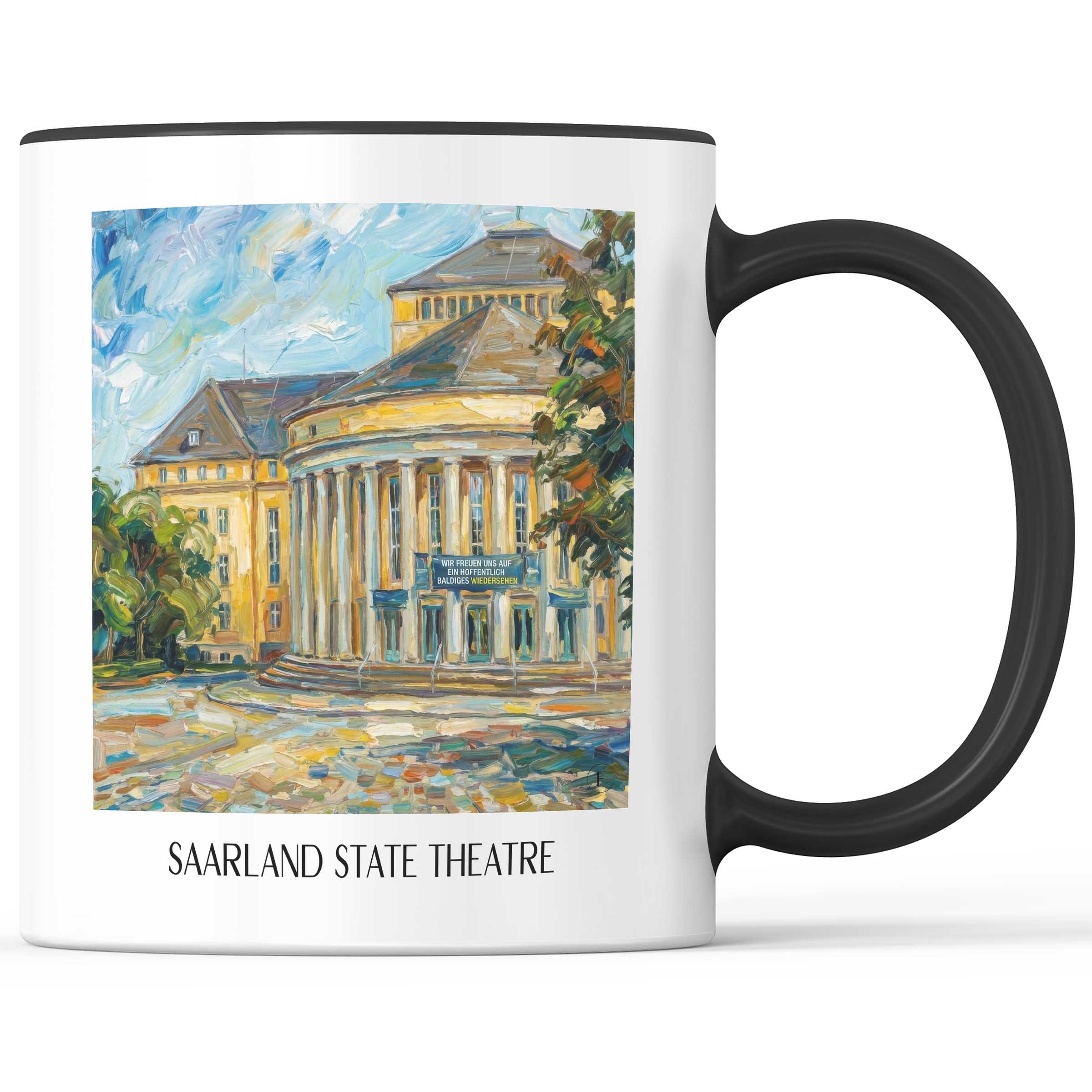Saarländisches Staatstheater Kaffeebecher - Saarbrücken - Deutschland Becher - Kaffeetasse im Ölgemälde Stil