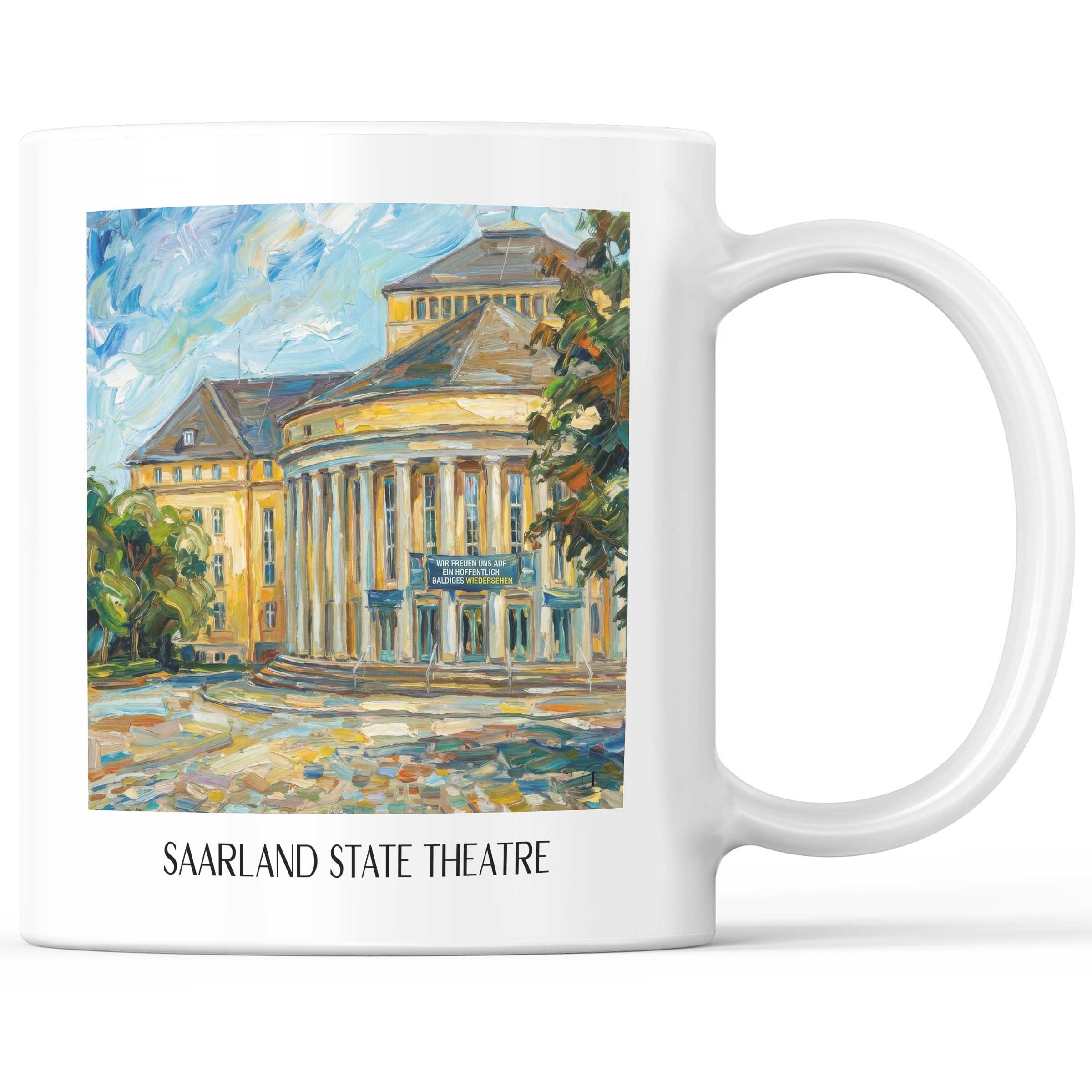 Saarländisches Staatstheater Kaffeebecher - Saarbrücken - Deutschland Becher - Kaffeetasse im Ölgemälde Stil