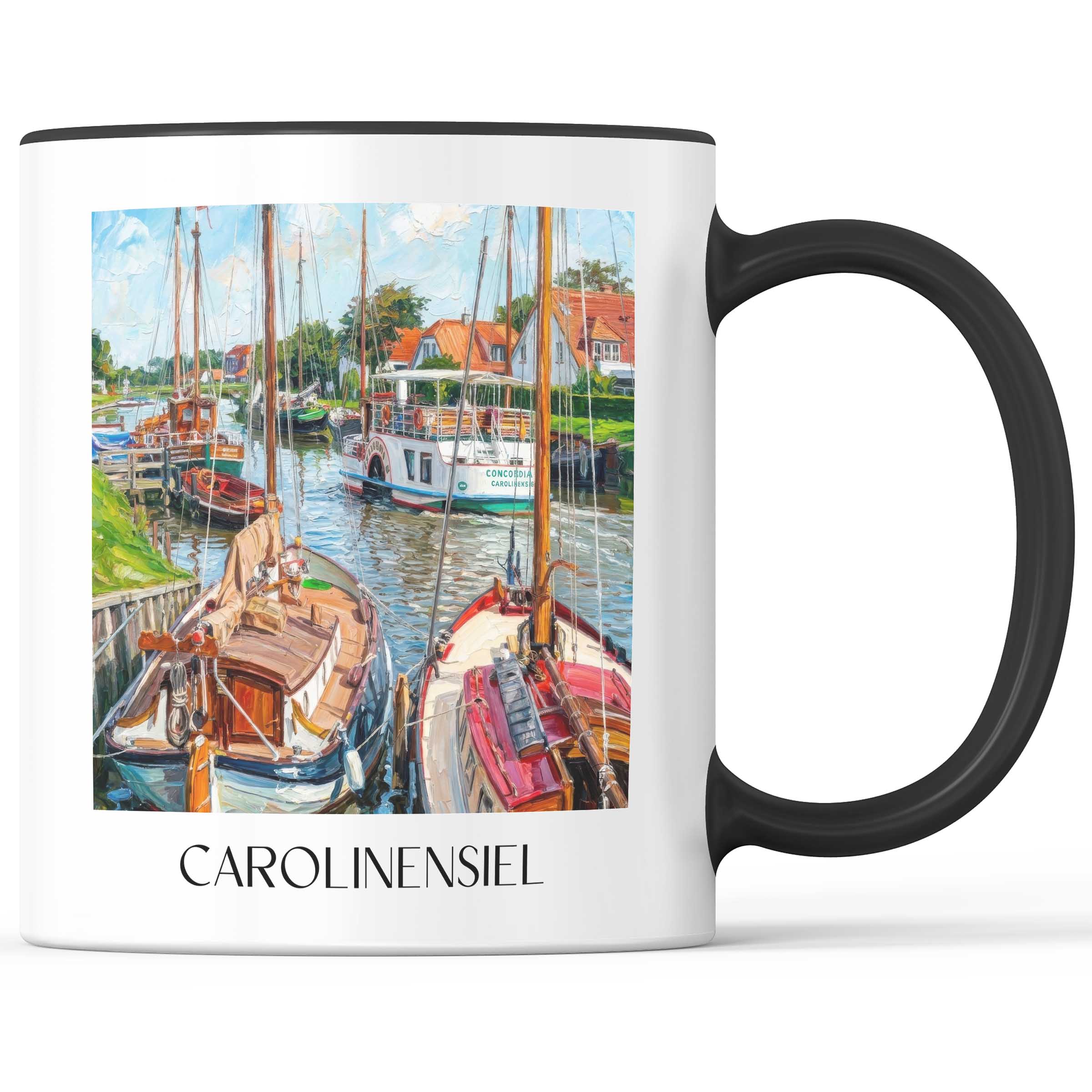 Carolinensiel Kaffeebecher - Ostfriesland - Deutschland Becher - Kaffeetasse im Ölgemälde Stil