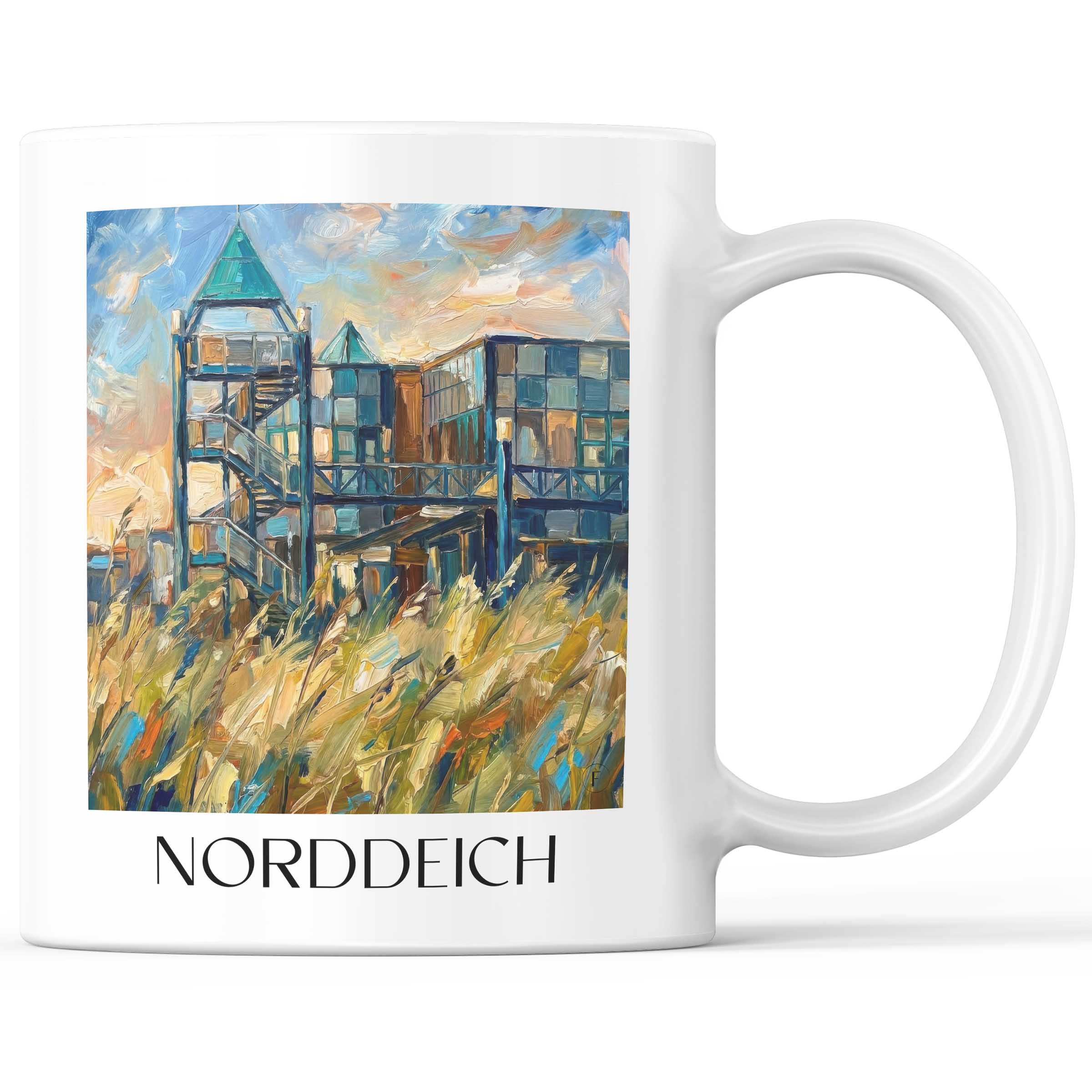 Norddeich Kaffeebecher - Ostfriesland - Deutschland Becher - Kaffeetasse im Ölgemälde Stil