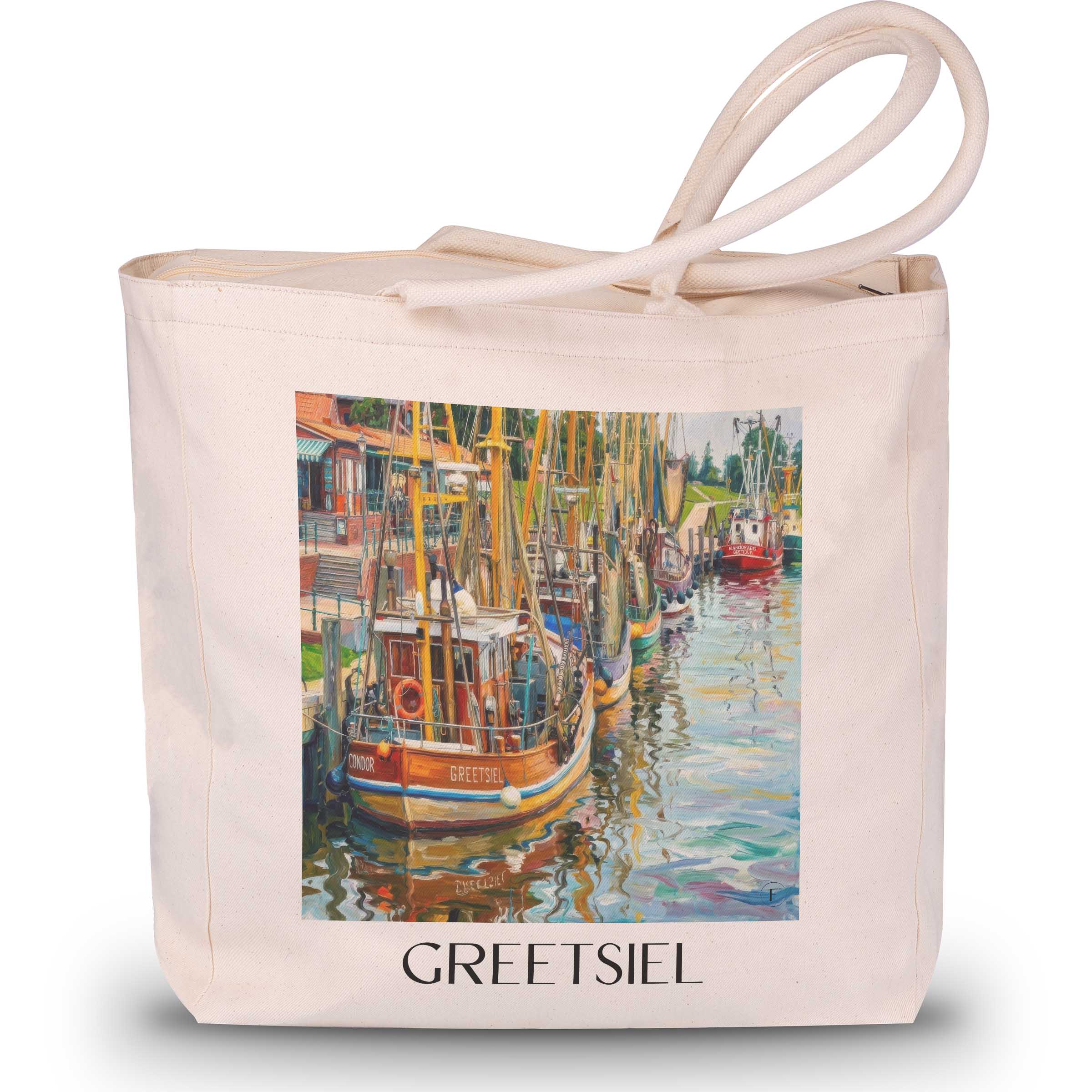 Greetsiel Shopping Tasche - Ostfriesland - Deutschland Tote Bag - Einkaufstasche im Ölgemälde Stil