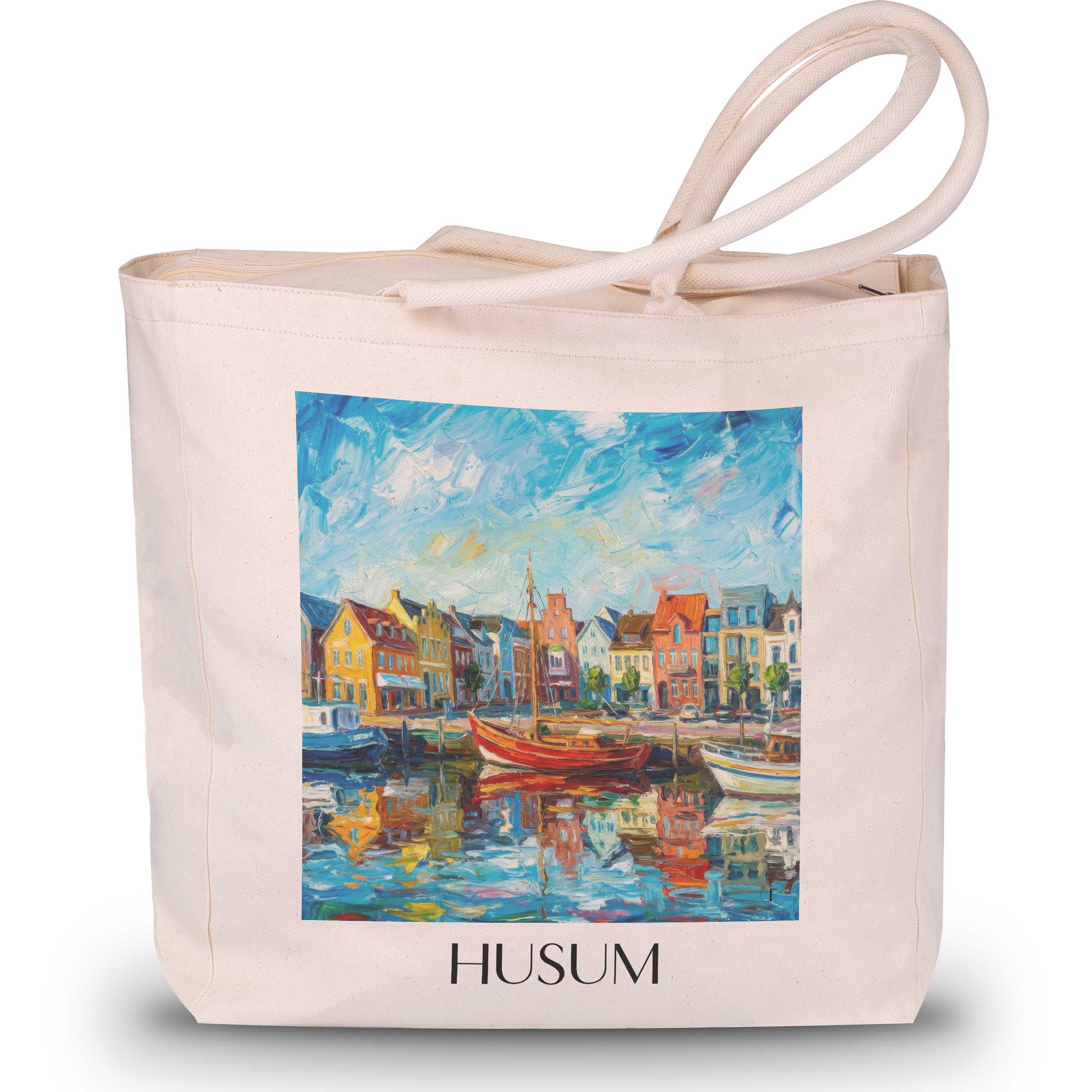Husum Shopping Tasche - Nordfriesland - Deutschland Tote Bag - Einkaufstasche im Ölgemälde Stil