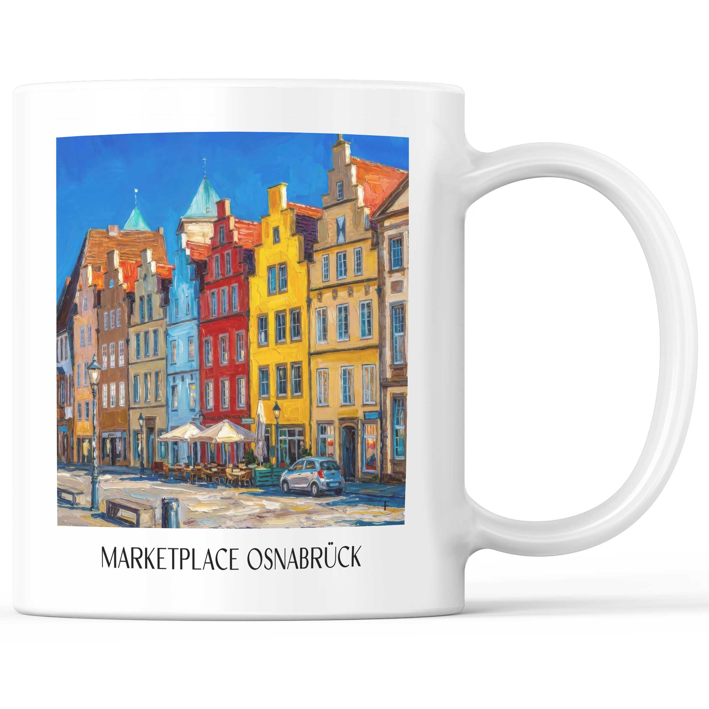 Marktplatz Kaffeebecher - Osnabrück - Deutschland Becher - Kaffeetasse im Ölgemälde Stil