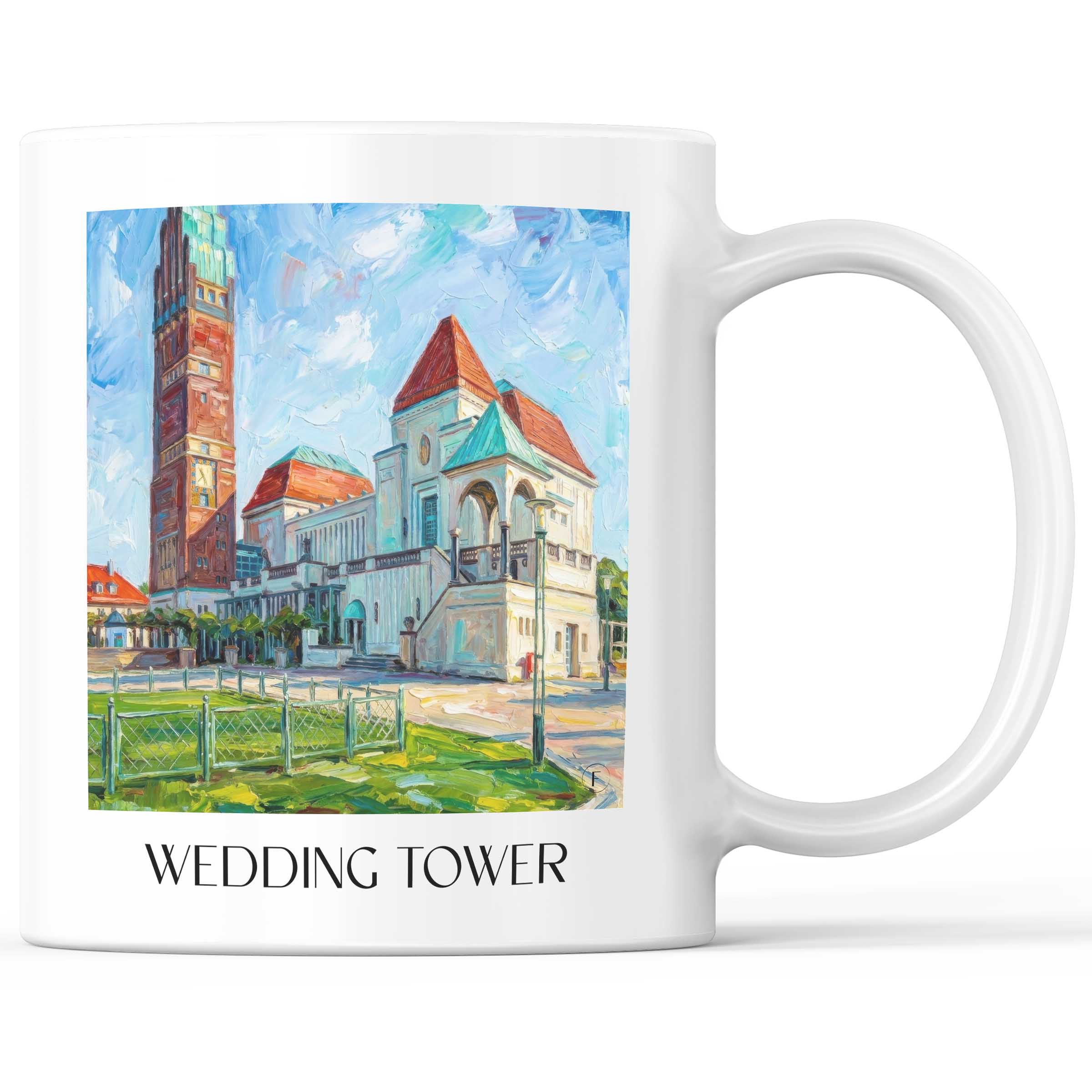 Hochzeitsturm Kaffeebecher - Darmstadt - Deutschland Becher - Kaffeetasse im Ölgemälde Stil