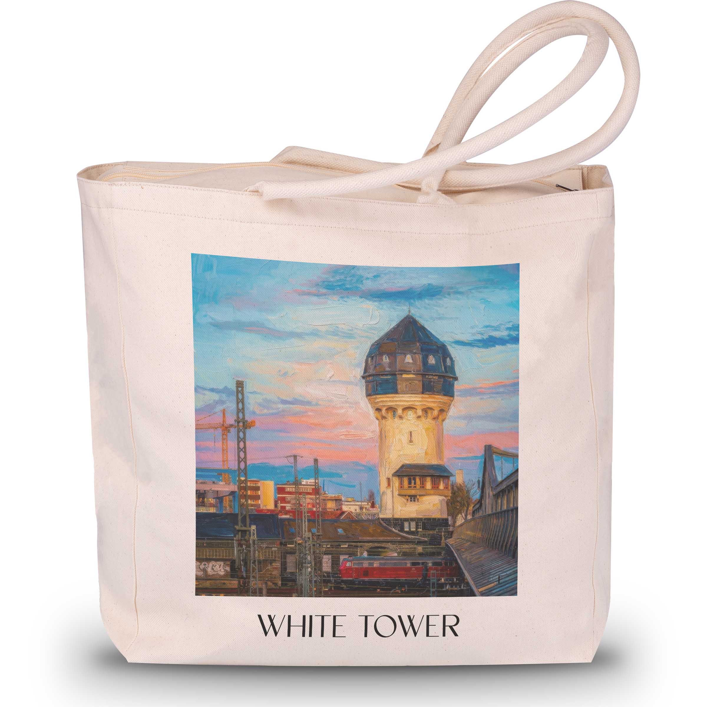 Weißer Turm Shopping Tasche - Darmstadt - Deutschland Tote Bag - Einkaufstasche im Ölgemälde Stil
