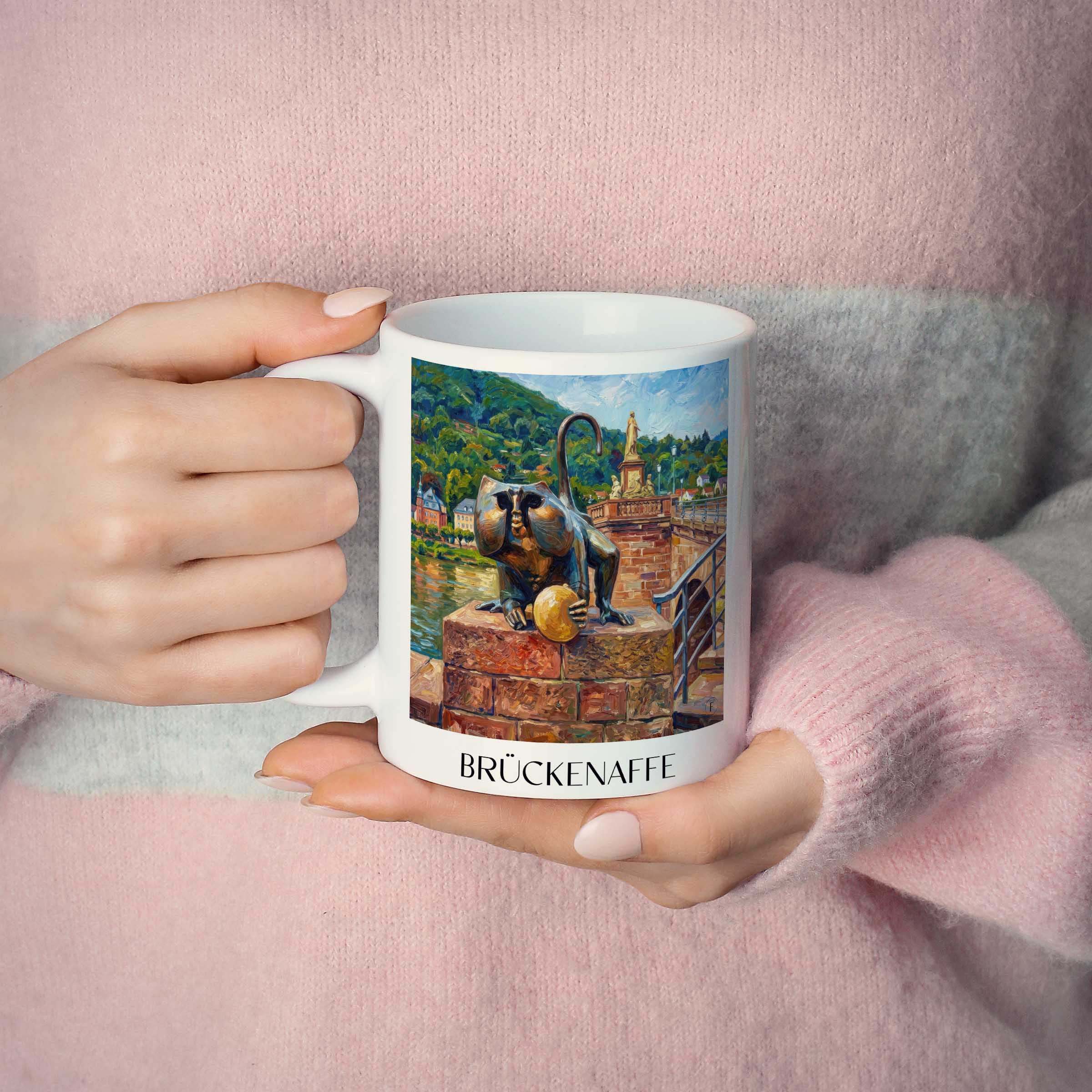 brückenaffe-heidelberg-deutschland-kaffeebecher-oil-painting-oelgemaelde