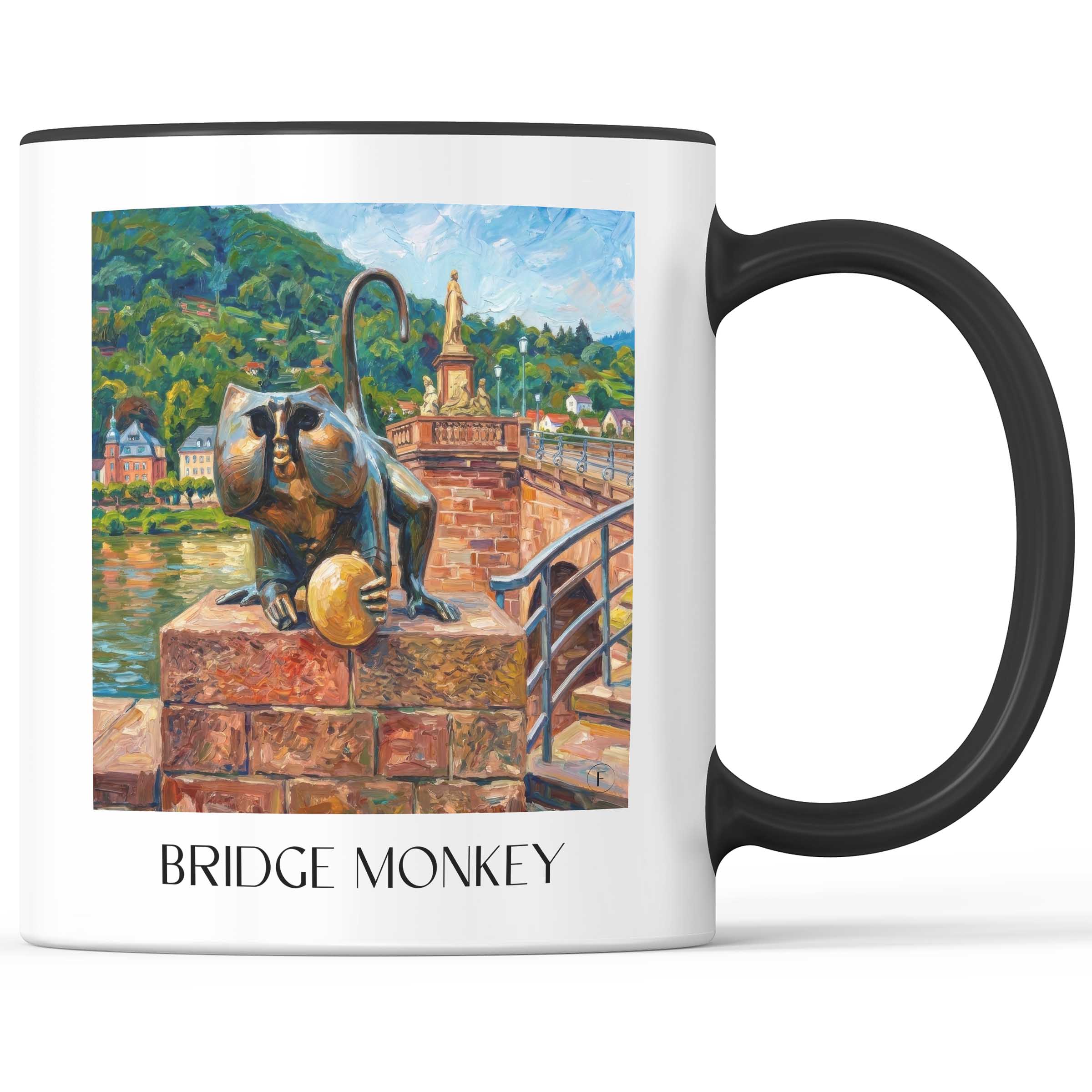 Brückenaffe Kaffeebecher - Heidelberg - Deutschland Becher - Kaffeetasse im Ölgemälde Stil