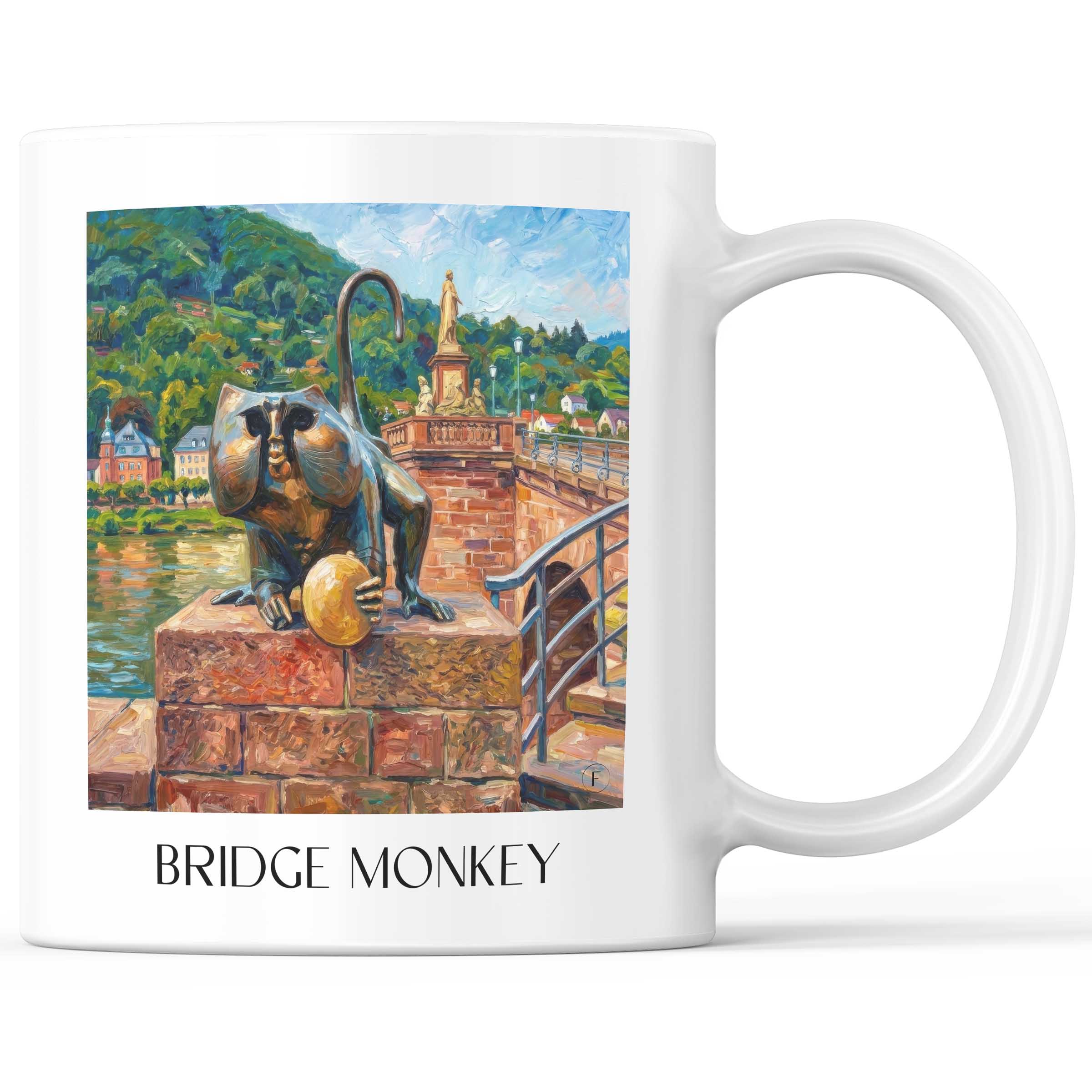 Brückenaffe Kaffeebecher - Heidelberg - Deutschland Becher - Kaffeetasse im Ölgemälde Stil