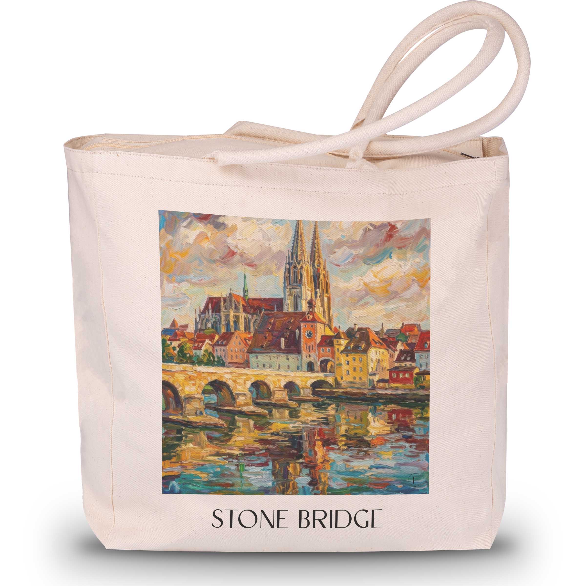Steinerne Brücke Shopping Tasche - Regensburg - Deutschland Tote Bag - Einkaufstasche im Ölgemälde Stil