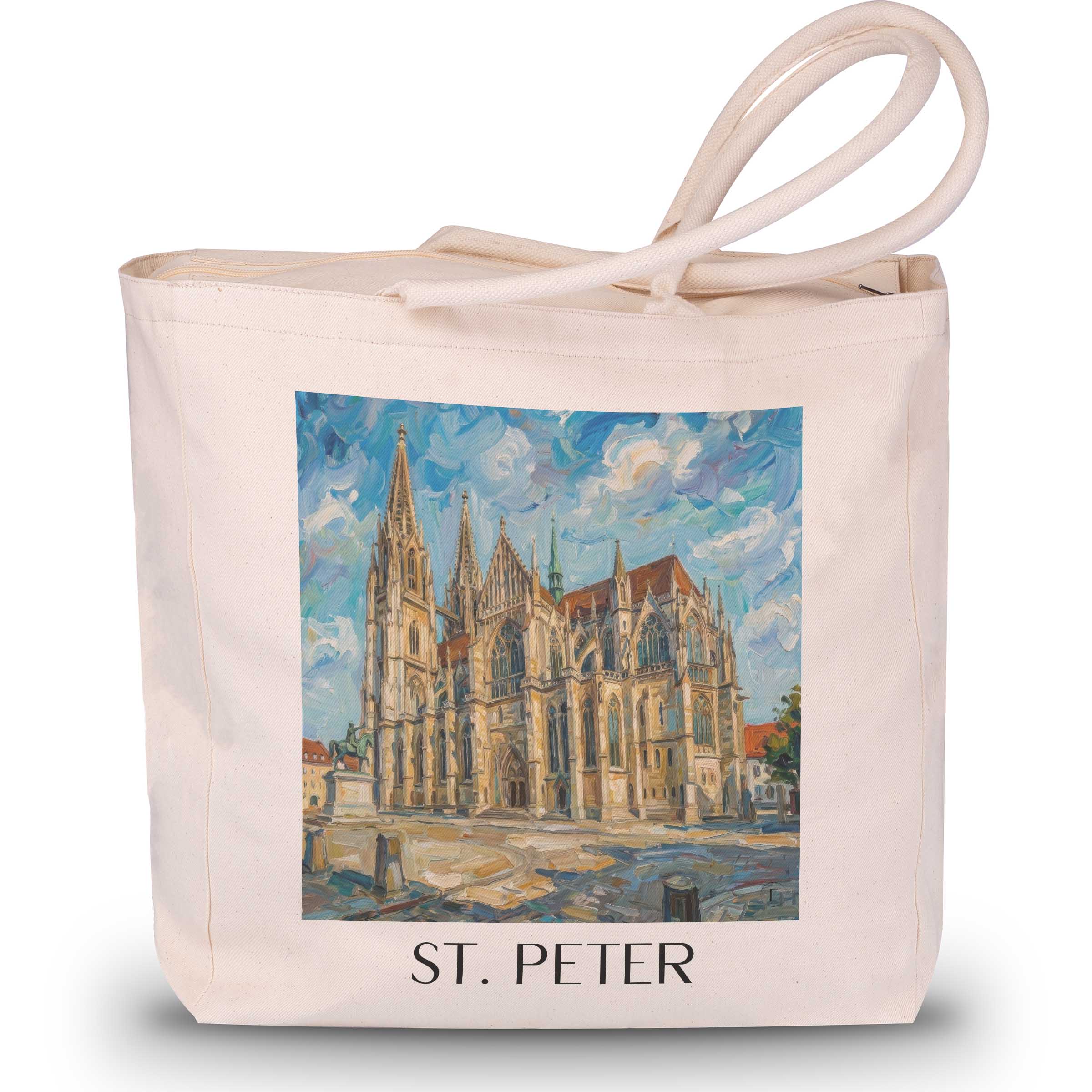 St. Peter Shopping Tasche - Regensburg - Deutschland Tote Bag - Einkaufstasche im Ölgemälde Stil