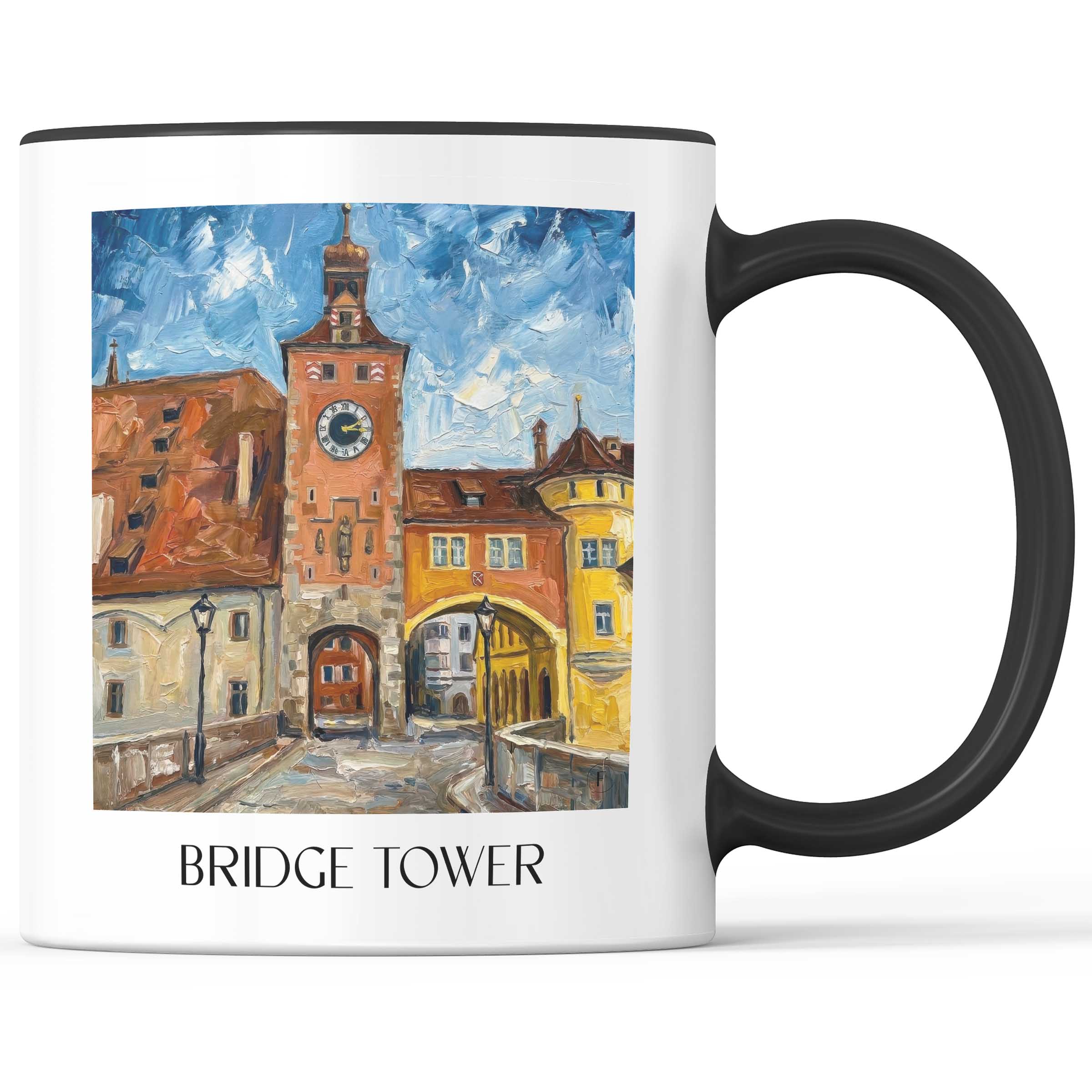 Brückturm Kaffeebecher - Regensburg - Deutschland Becher - Kaffeetasse im Ölgemälde Stil
