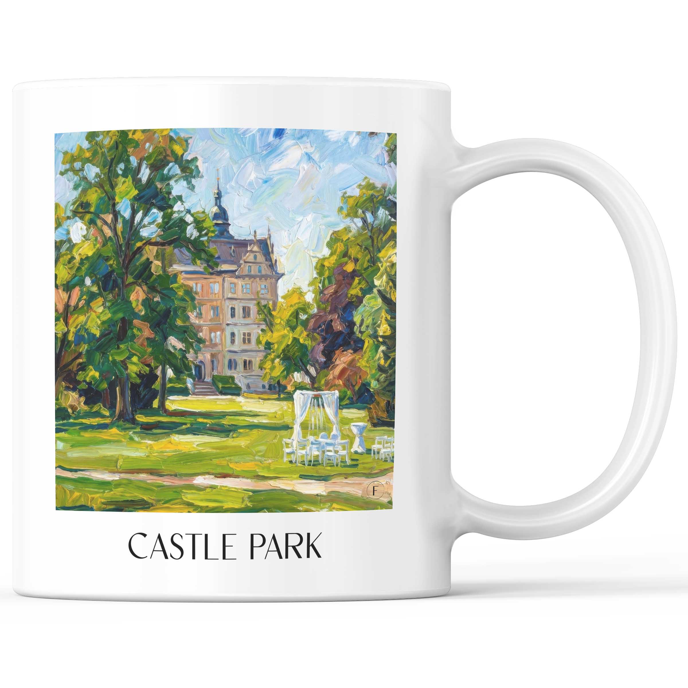 Schlosspark Kaffeebecher - Wolfsburg - Deutschland Becher - Kaffeetasse im Ölgemälde Stil