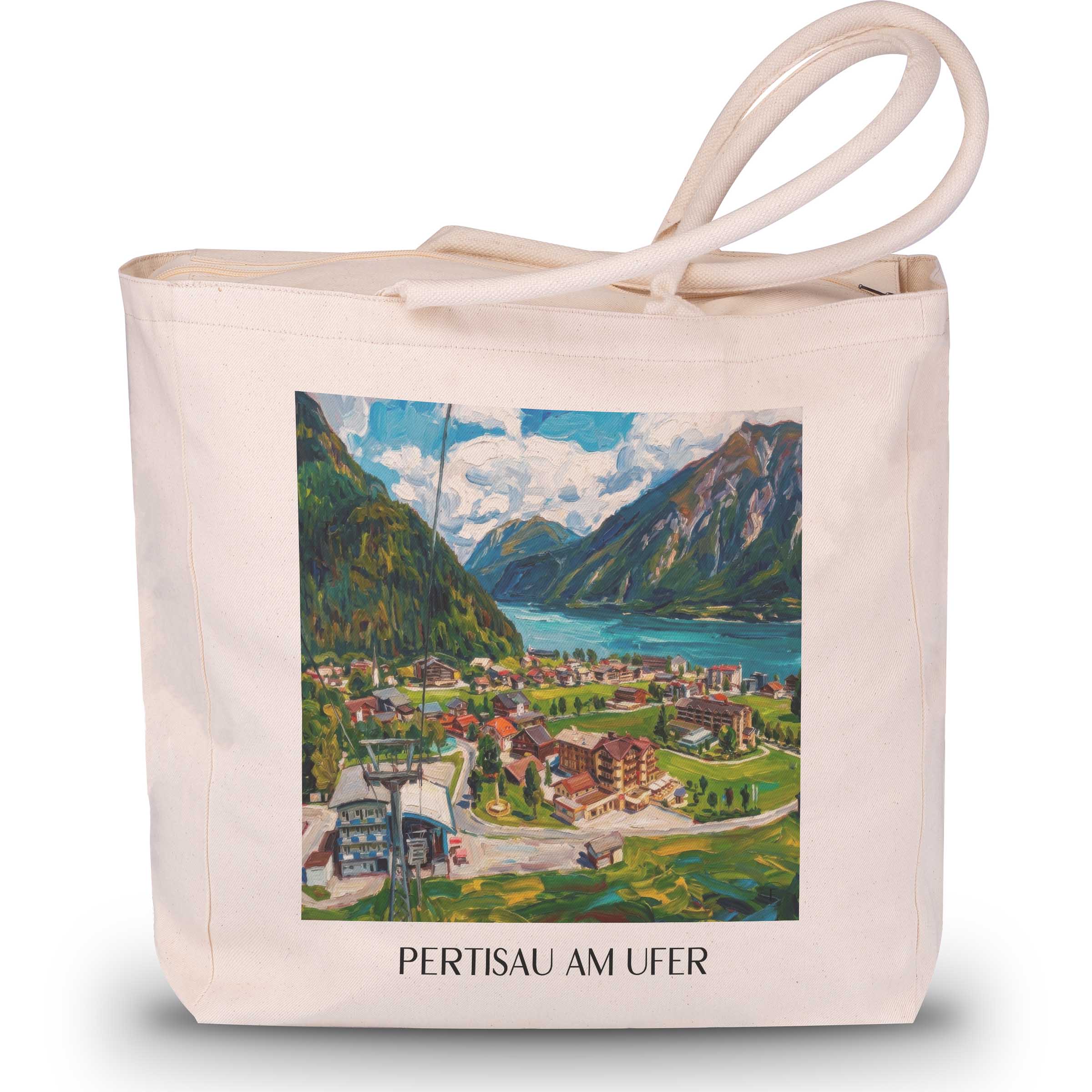 pertisau-am-ufer-achensee-österreich-einkaufstasche-oil-painting-oelgemaelde