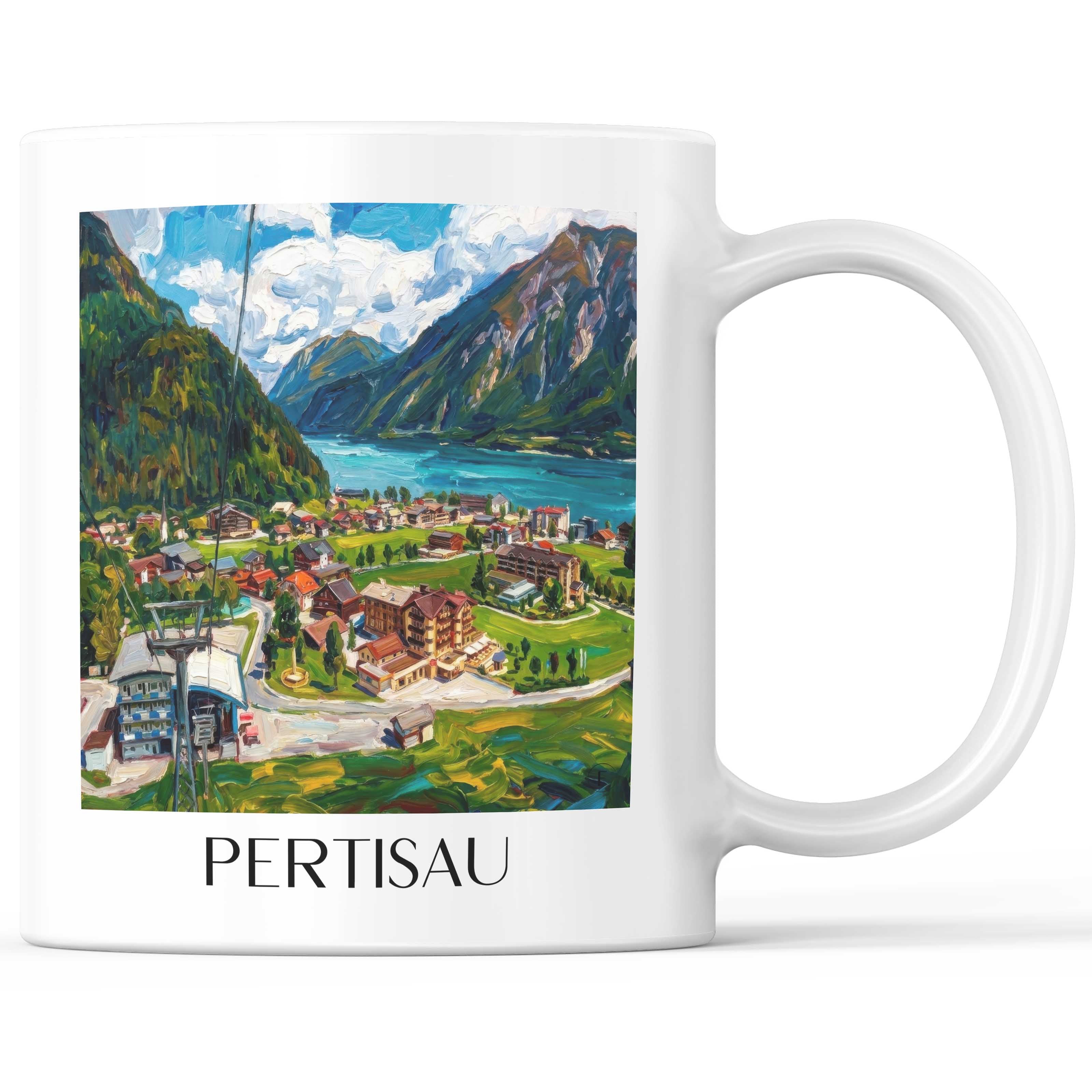 Pertisau am Ufer Kaffeebecher - Achensee - Österreich Becher - Kaffeetasse im Ölgemälde Stil