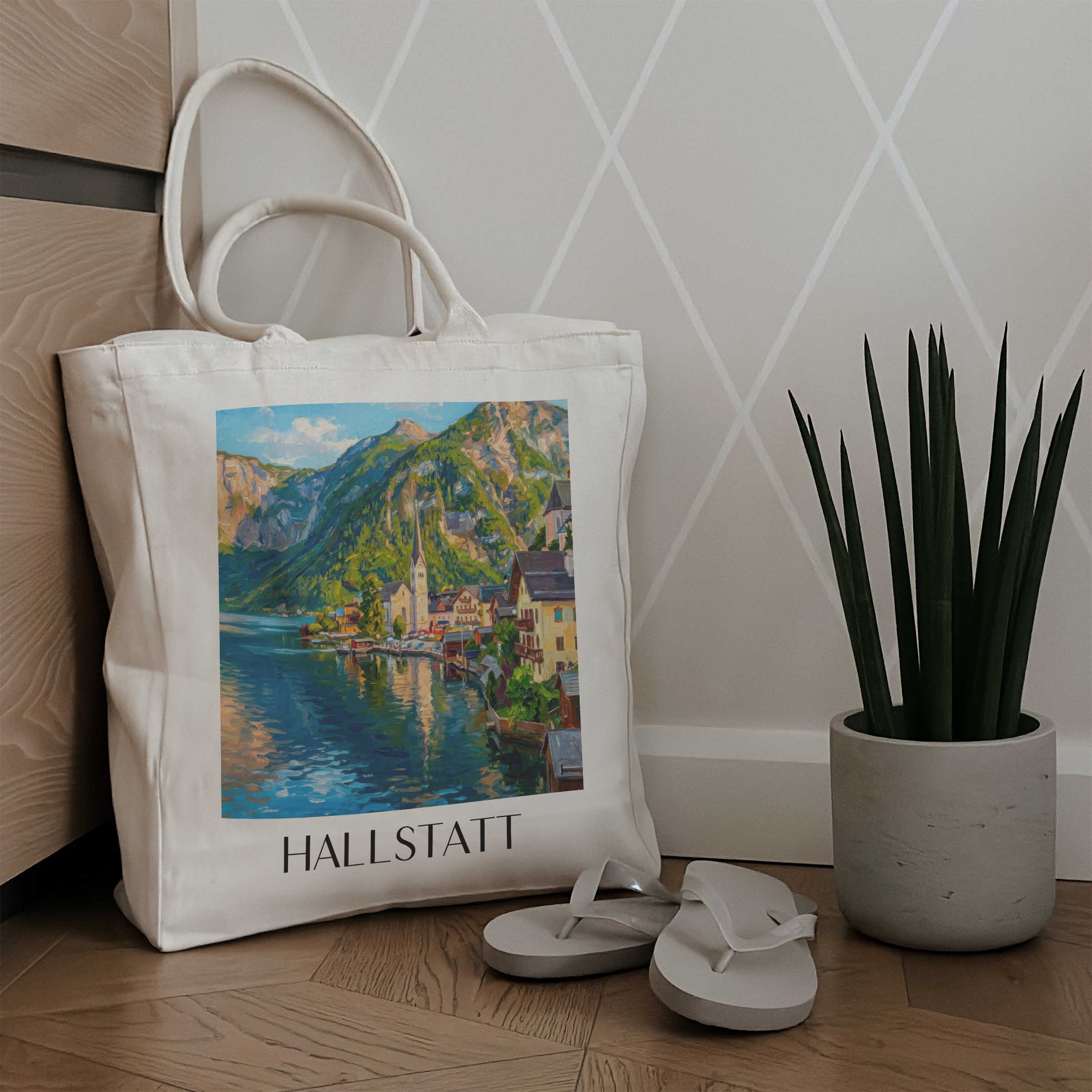 hallstatt-österreich-österreich-einkaufstasche-oil-painting-oelgemaelde