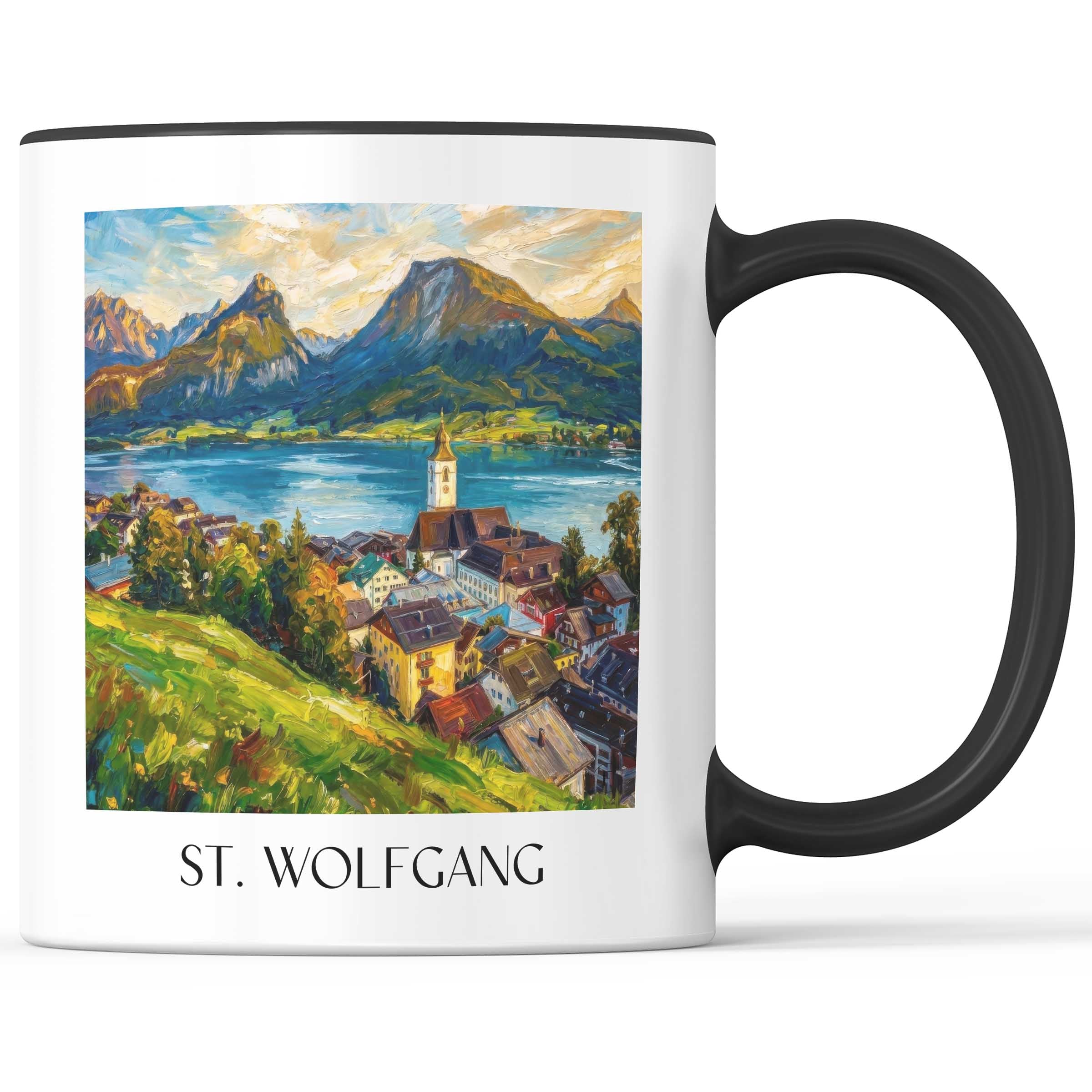 St. Wolfgang Kaffeebecher - Österreich - Österreich Becher - Kaffeetasse im Ölgemälde Stil
