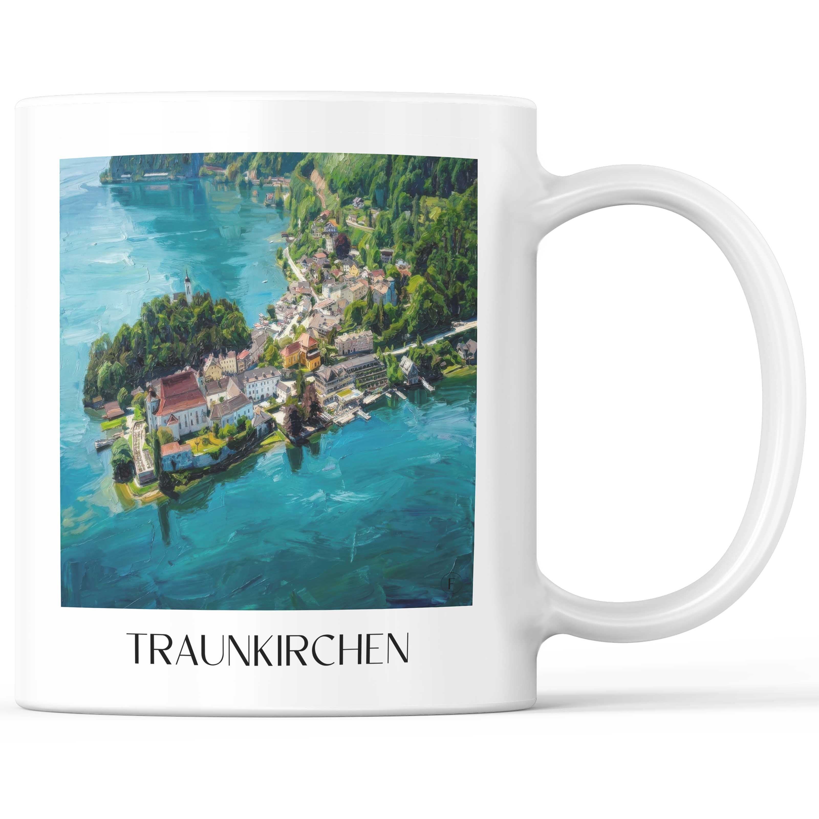 Traunkirchen Kaffeebecher - Österreich - Österreich Becher - Kaffeetasse im Ölgemälde Stil