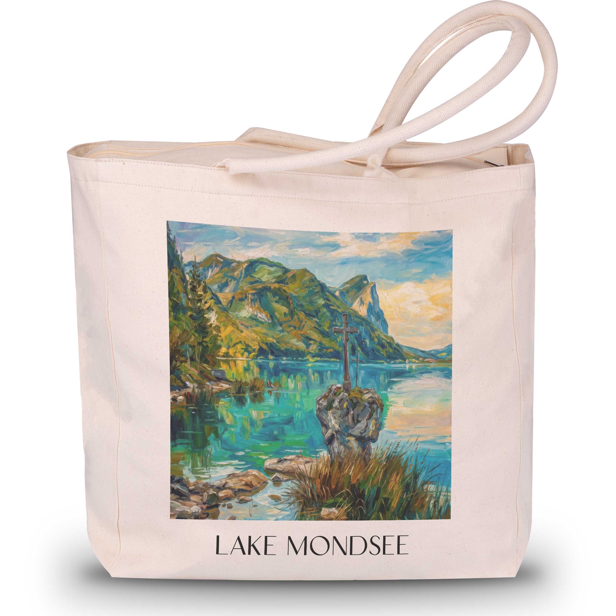 Mondsee Shopping Tasche - Österreich - Österreich Tote Bag - Einkaufstasche im Ölgemälde Stil