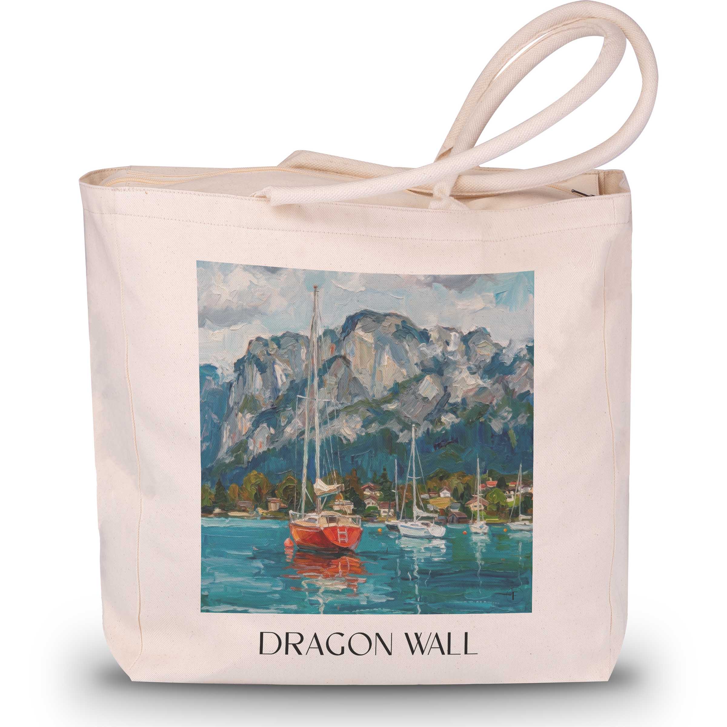 Drachenwand Shopping Tasche - Mondsee - Österreich Tote Bag - Einkaufstasche im Ölgemälde Stil