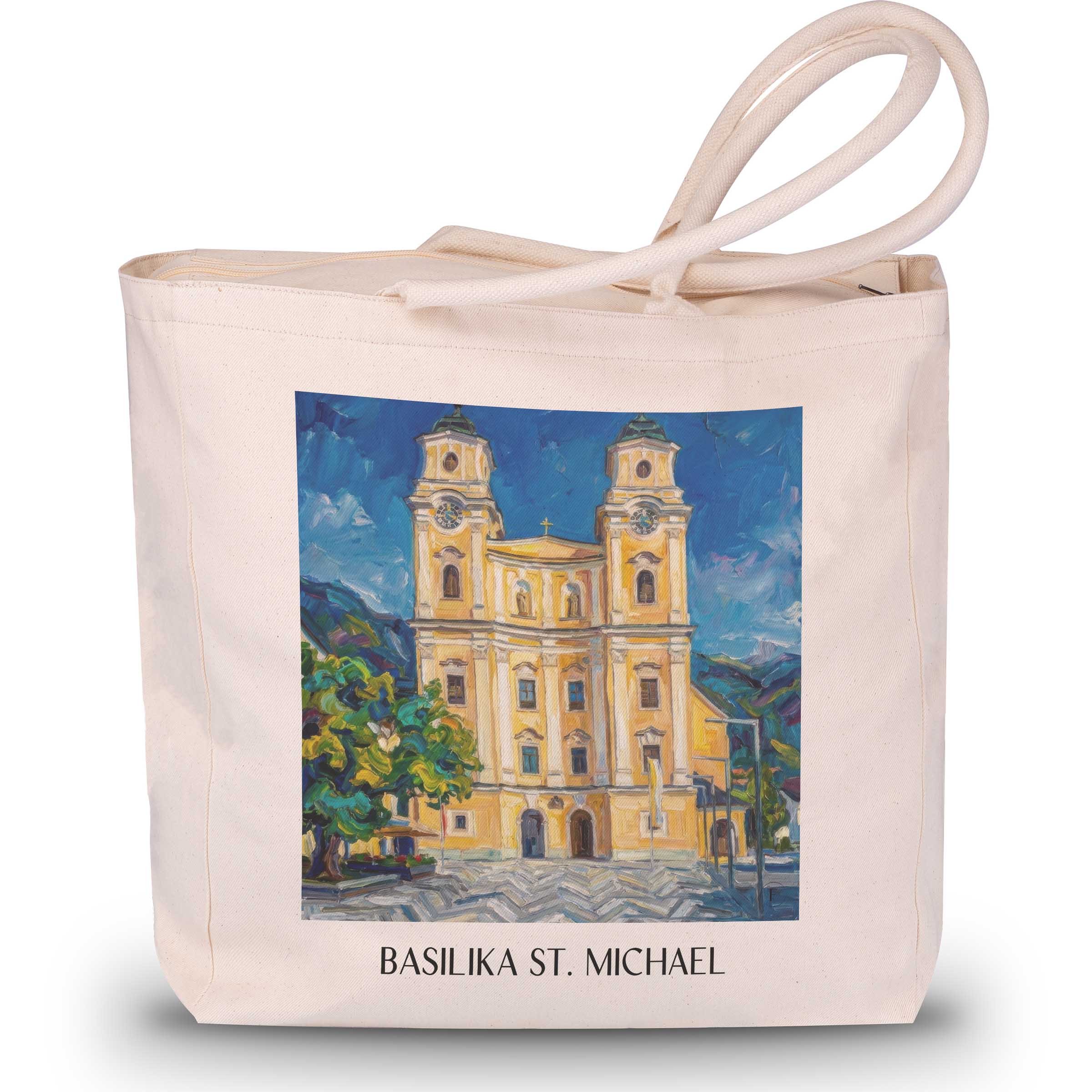 basilika-st.-michael-mondsee-österreich-einkaufstasche-oil-painting-oelgemaelde