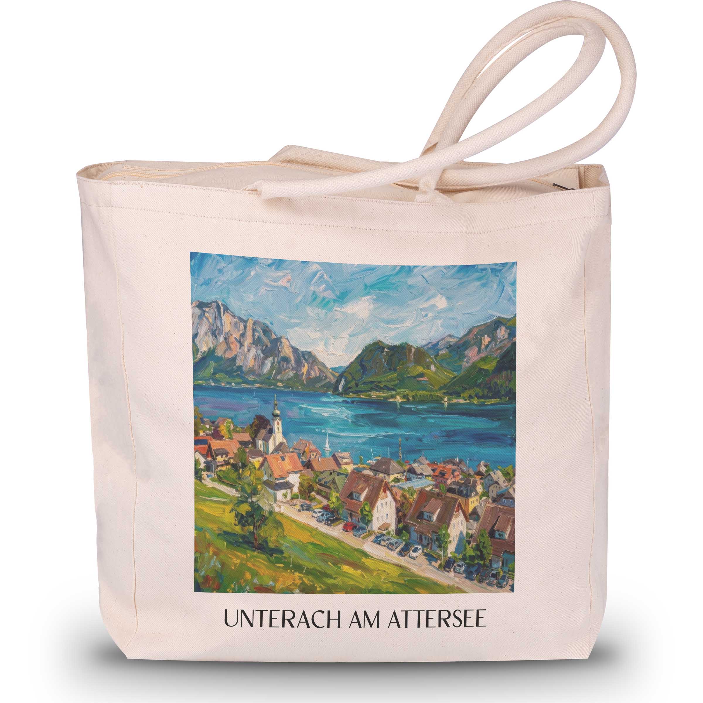 Unterach am Attersee Shopping Tasche - Österreich - Österreich Tote Bag - Einkaufstasche im Ölgemälde Stil