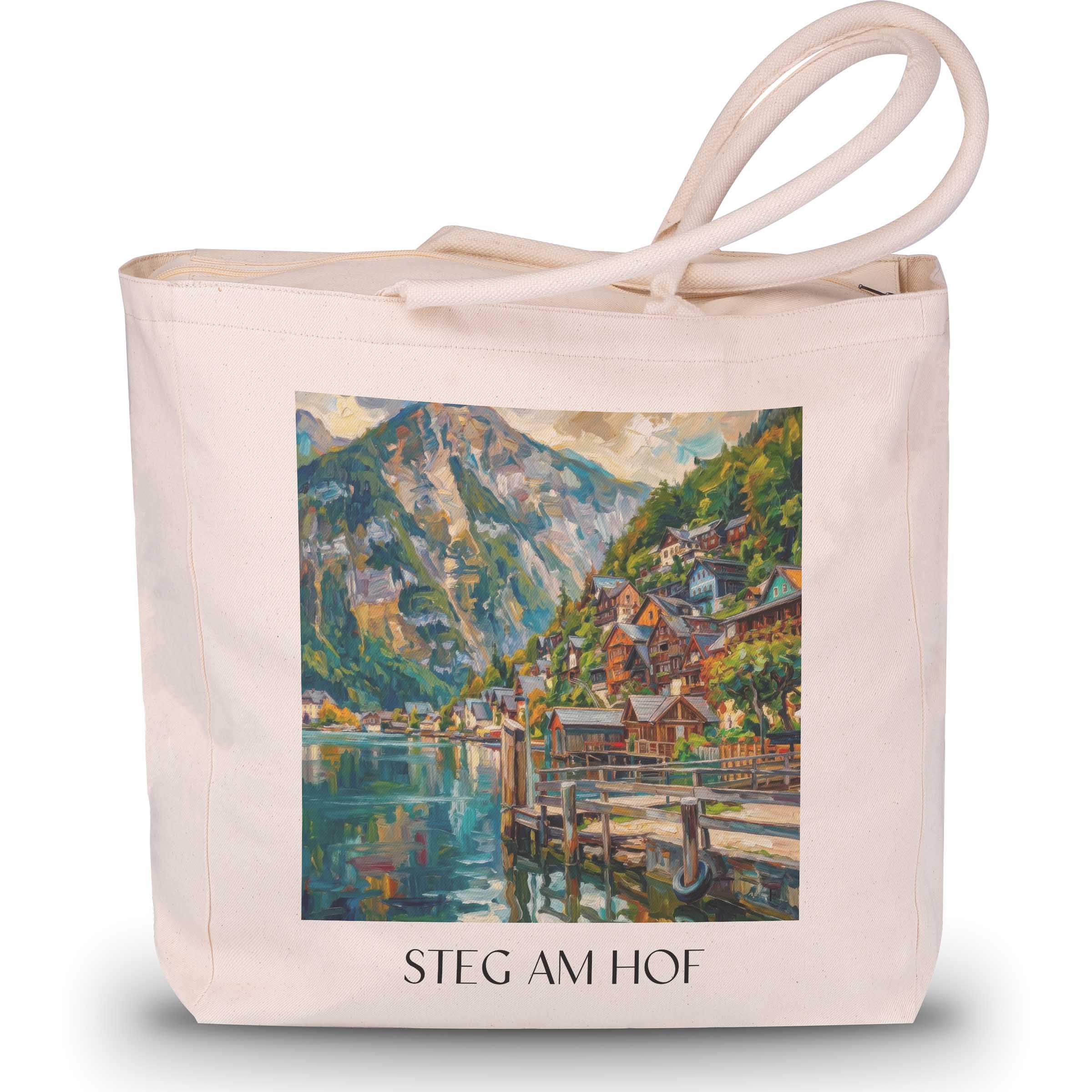 Steg Am Hof Shopping Tasche - Hallstatt - Österreich Tote Bag - Einkaufstasche im Ölgemälde Stil