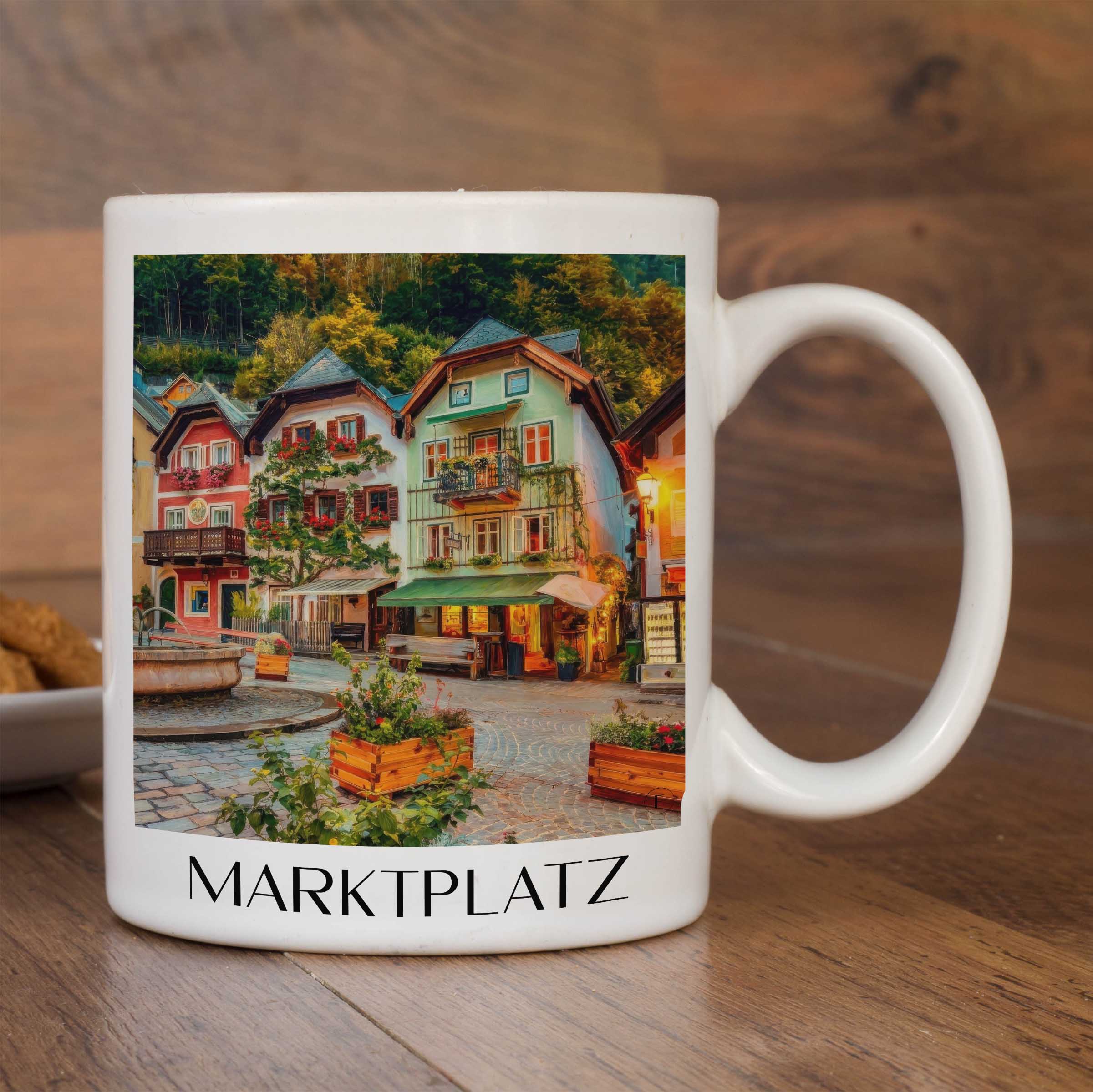 marktplatz-hallstatt-österreich-kaffeebecher-oil-painting-oelgemaelde