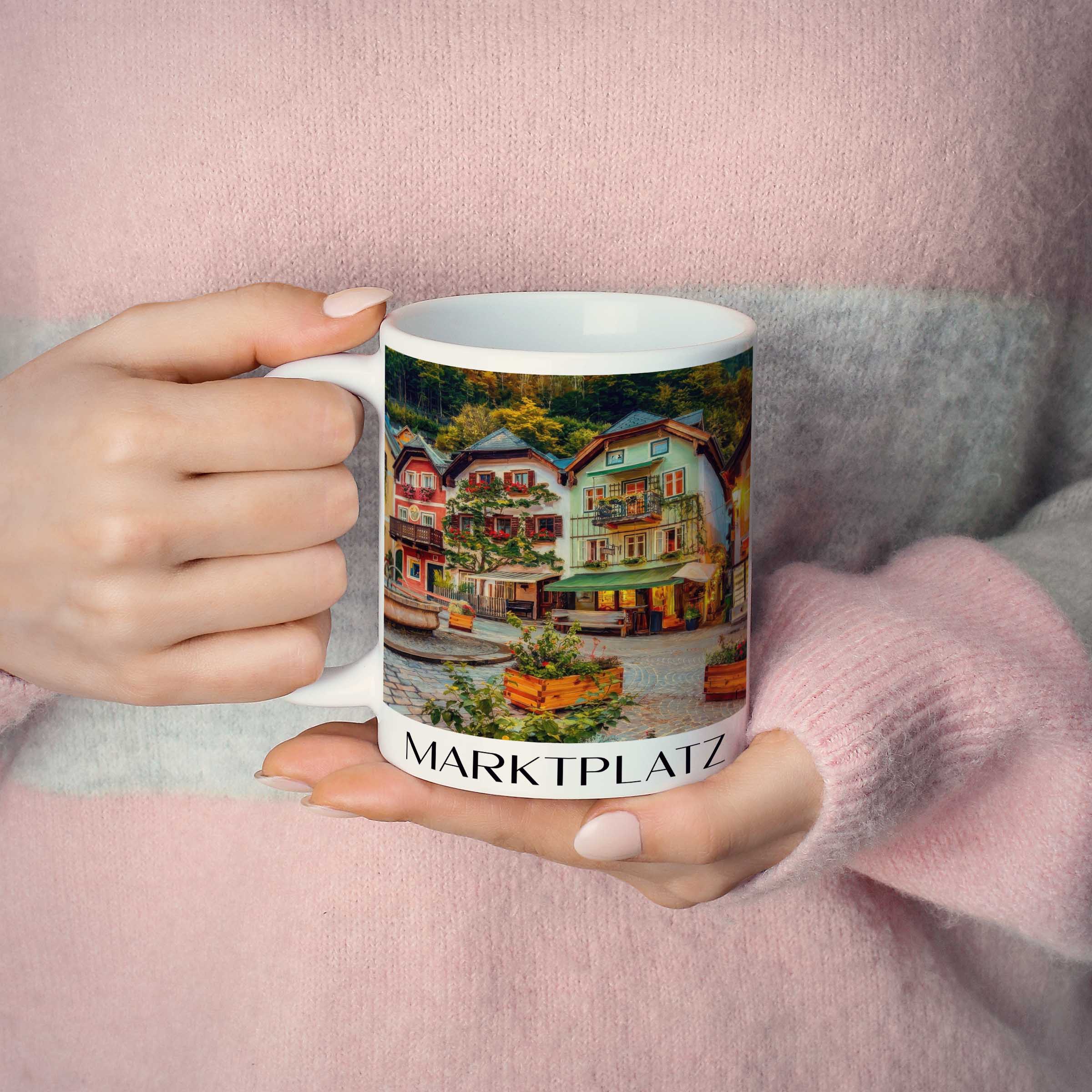marktplatz-hallstatt-österreich-kaffeebecher-oil-painting-oelgemaelde