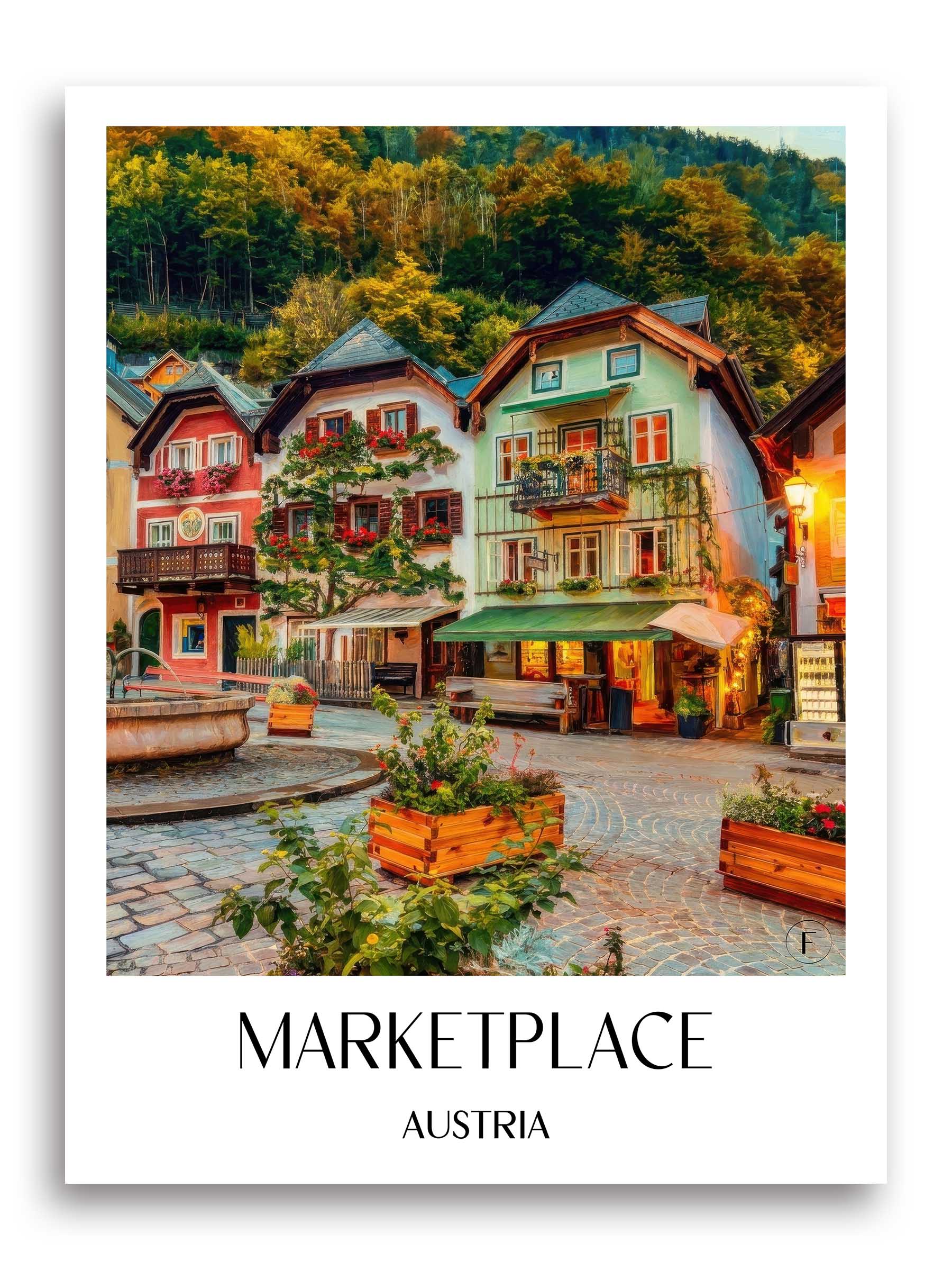 Marktplatz Poster - Hallstatt - Österreich Kunstdruck - Ölgemälde von A4 bis A1