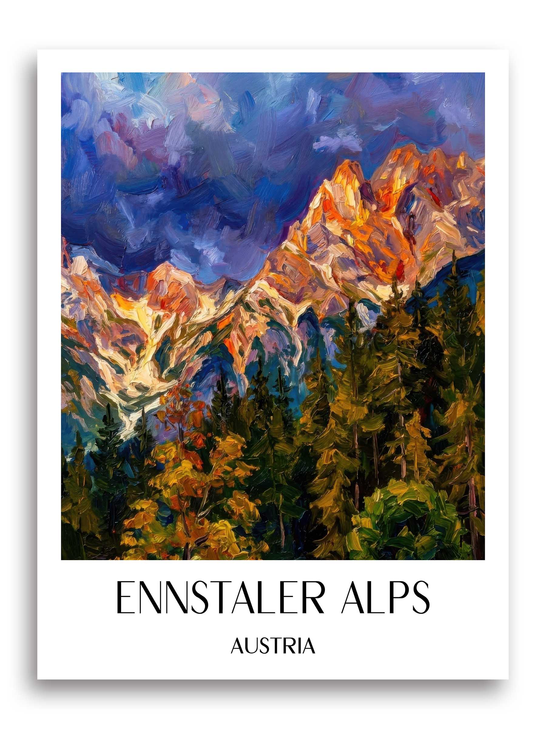 Ennstaler Alpen Poster - Liezen - Österreich Kunstdruck - Ölgemälde von A4 bis A1