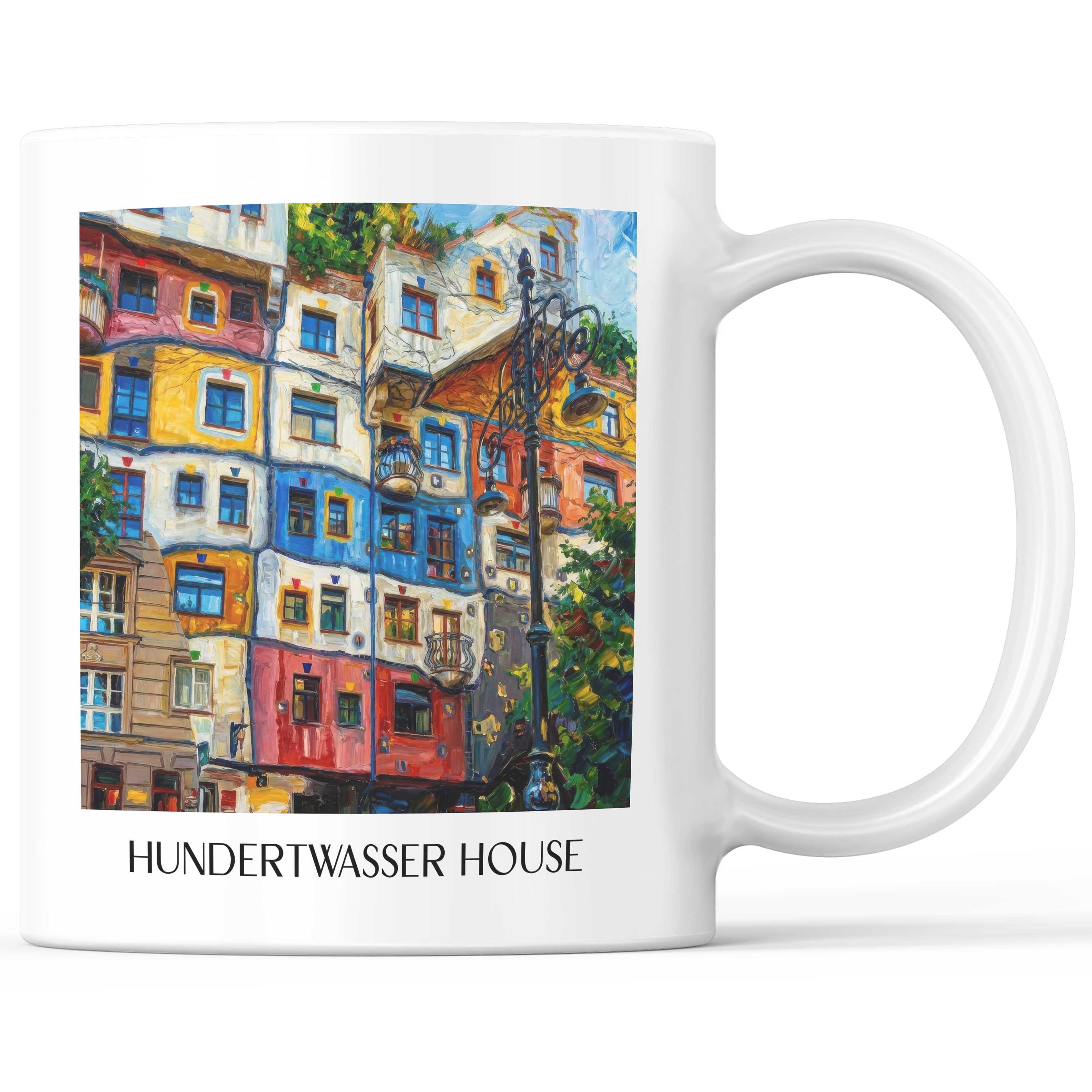 Hundertwasserhaus Kaffeebecher - Wien - Österreich Becher - Kaffeetasse im Ölgemälde Stil