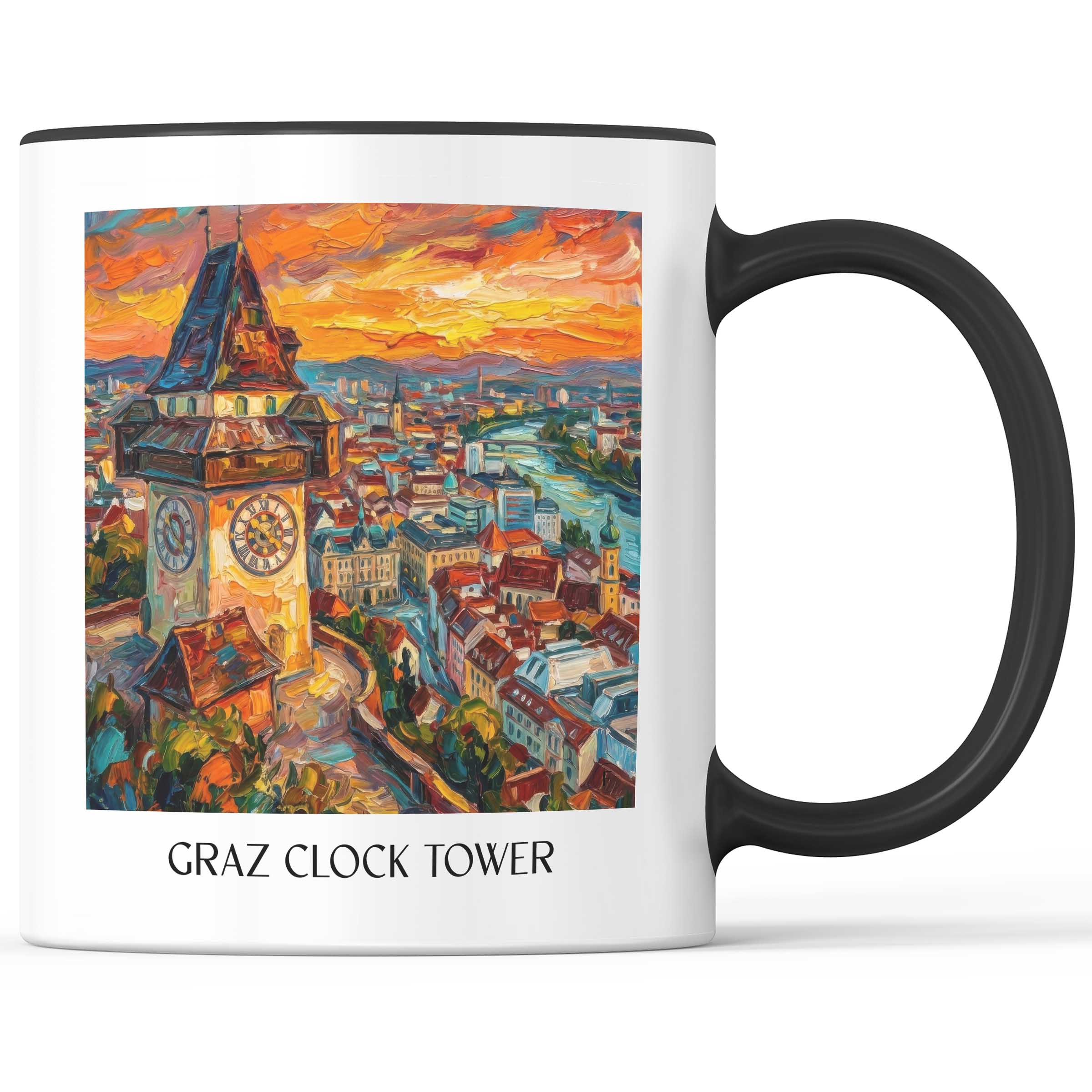 Grazer Uhrturm Kaffeebecher - Österreich - Österreich Becher - Kaffeetasse im Ölgemälde Stil