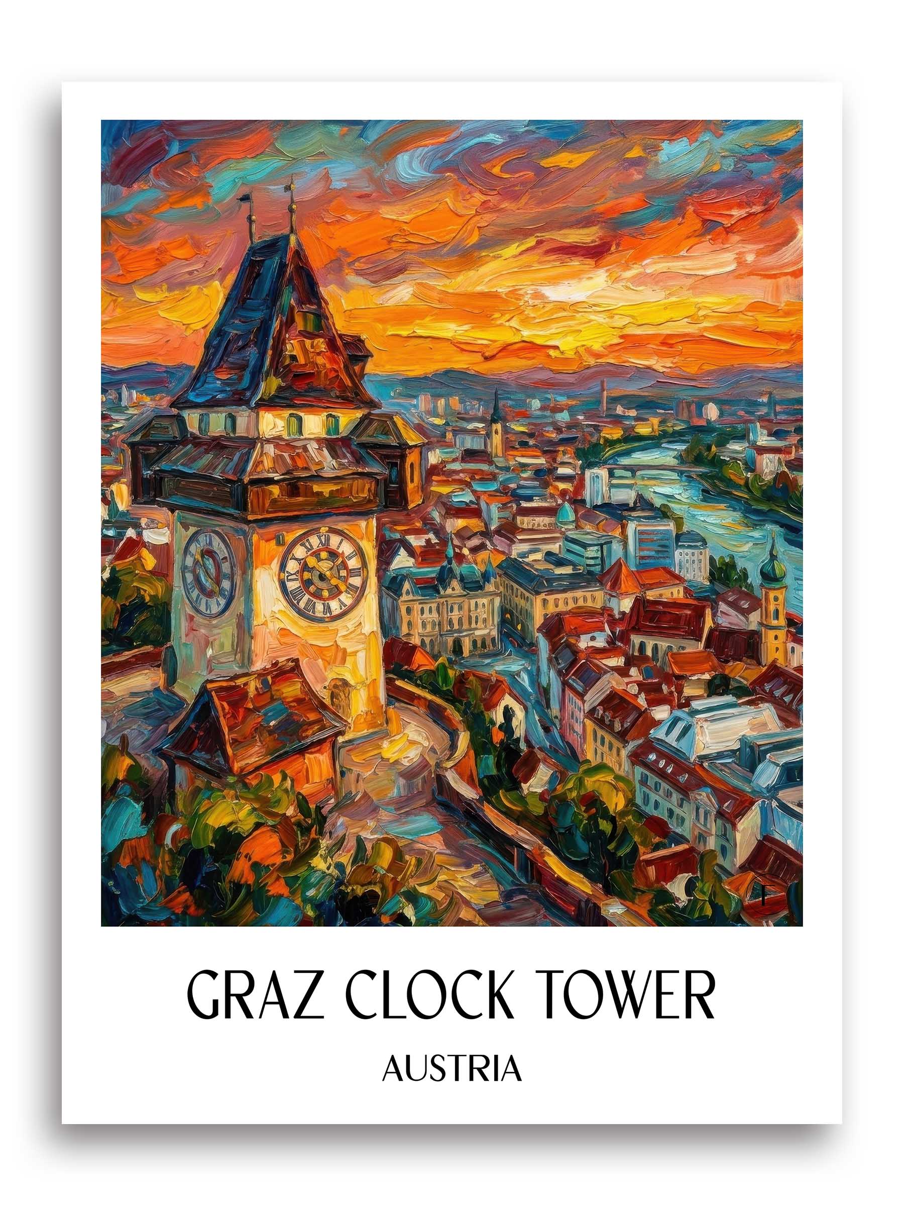 Grazer Uhrturm Poster - Österreich - Österreich Kunstdruck - Ölgemälde von A4 bis A1