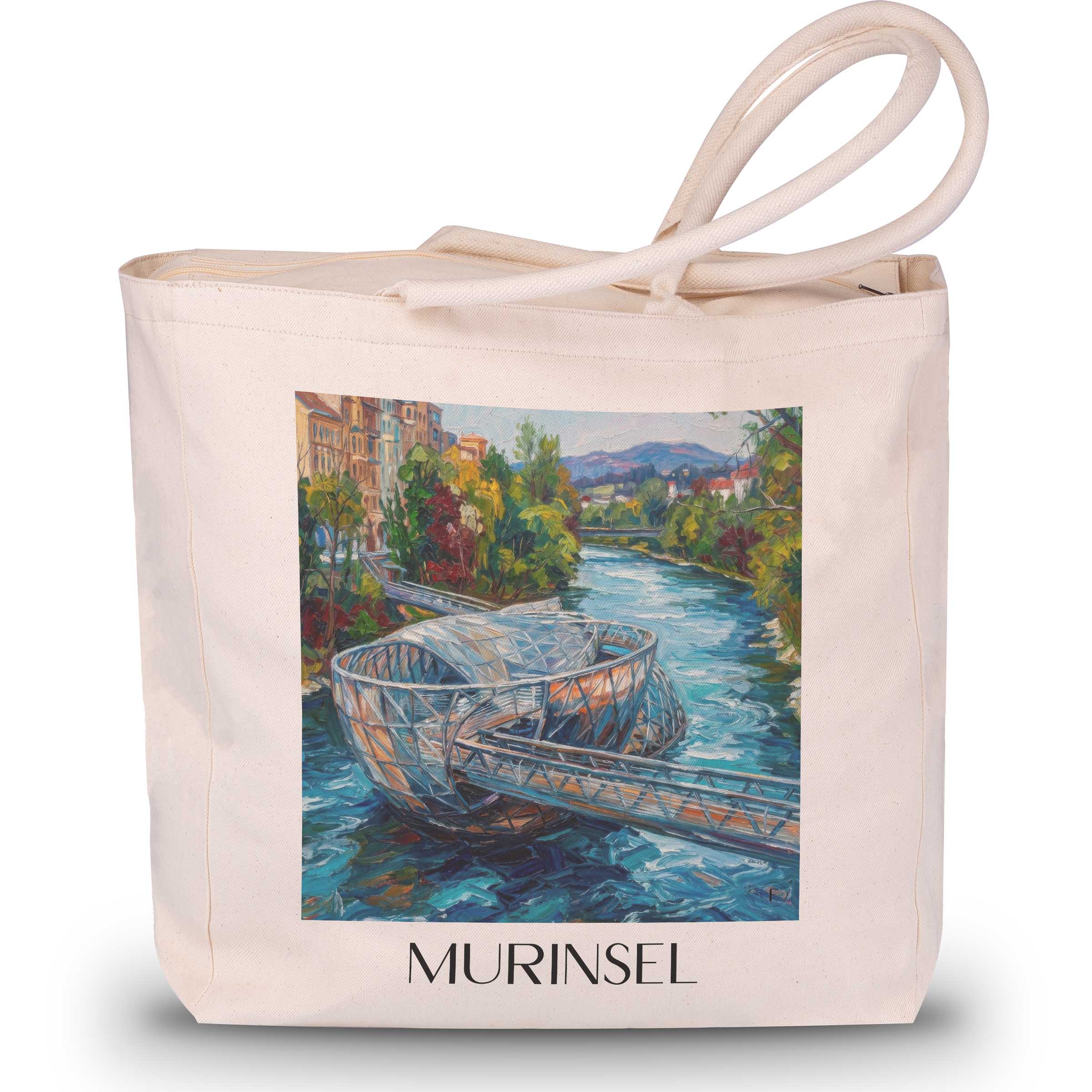 Murinsel Shopping Tasche - Graz - Österreich Tote Bag - Einkaufstasche im Ölgemälde Stil
