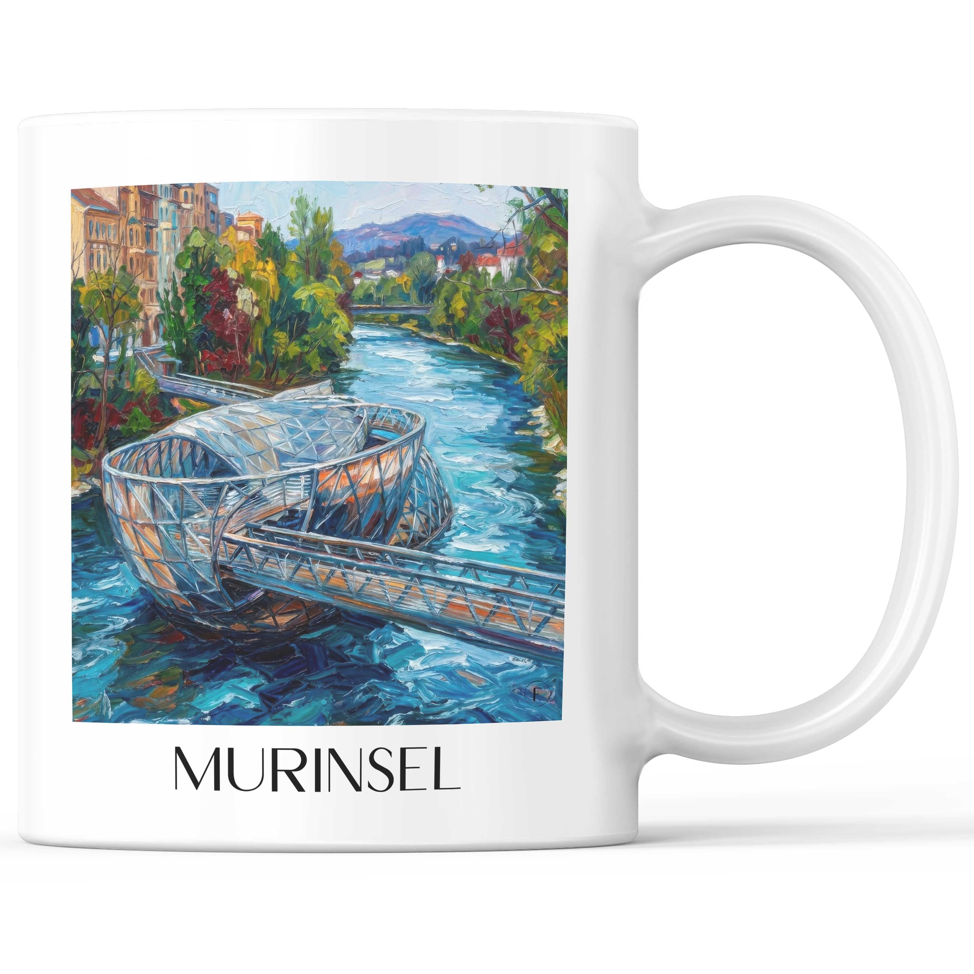 Murinsel Kaffeebecher - Graz - Österreich Becher - Kaffeetasse im Ölgemälde Stil