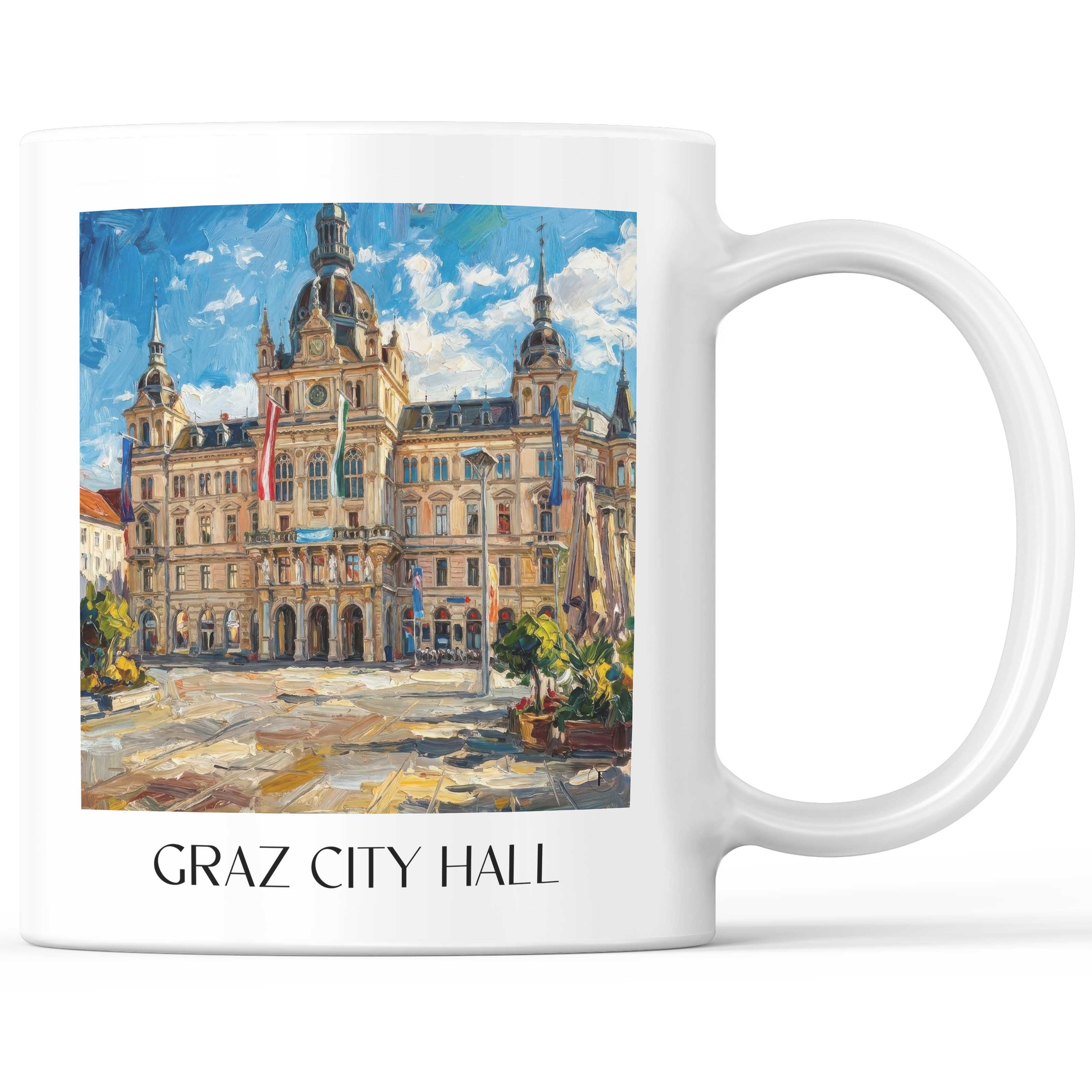 Grazer Rathaus Kaffeebecher - Österreich - Österreich Becher - Kaffeetasse im Ölgemälde Stil