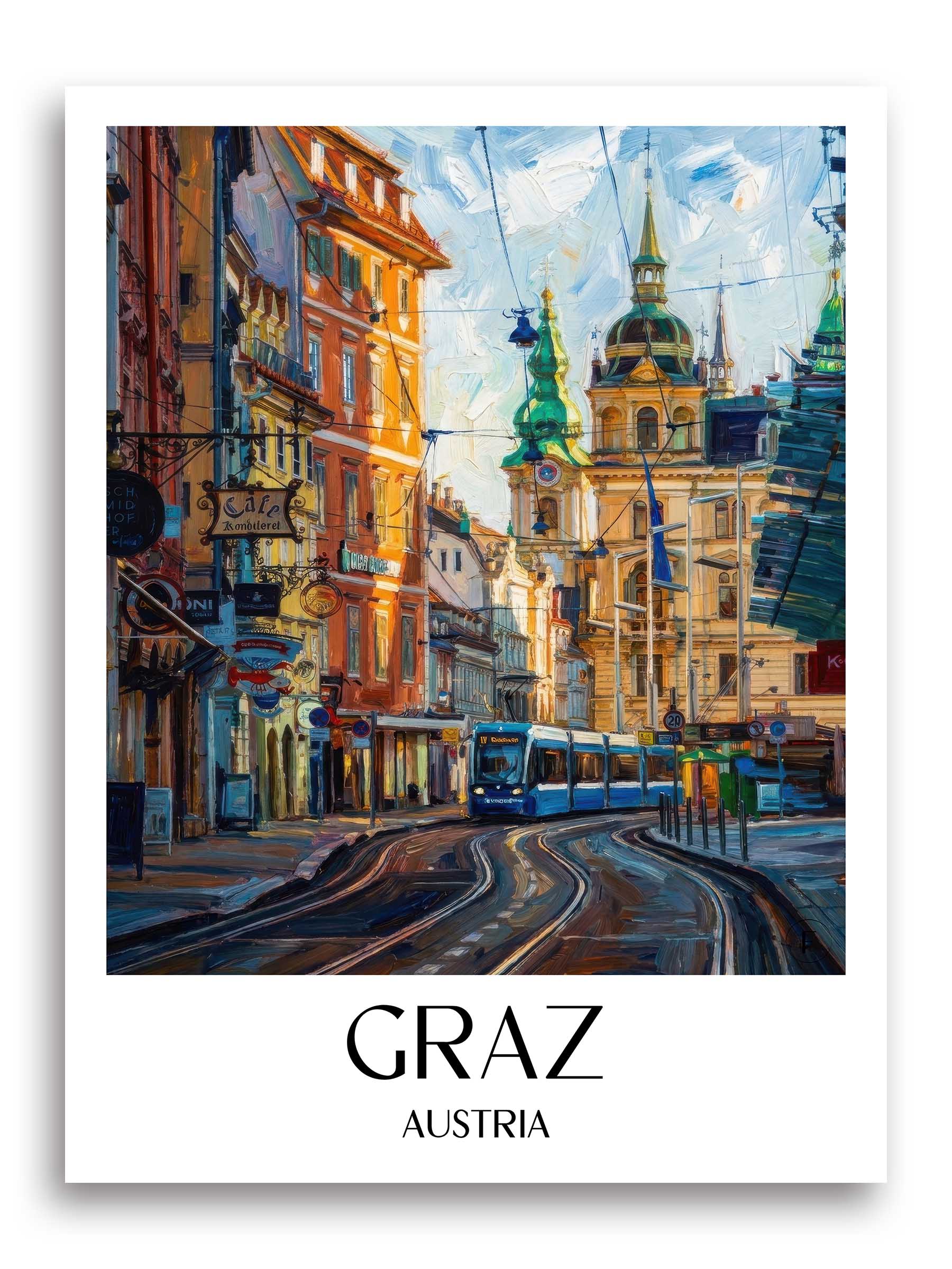 Graz Poster - Österreich - Österreich Kunstdruck - Ölgemälde von A4 bis A1