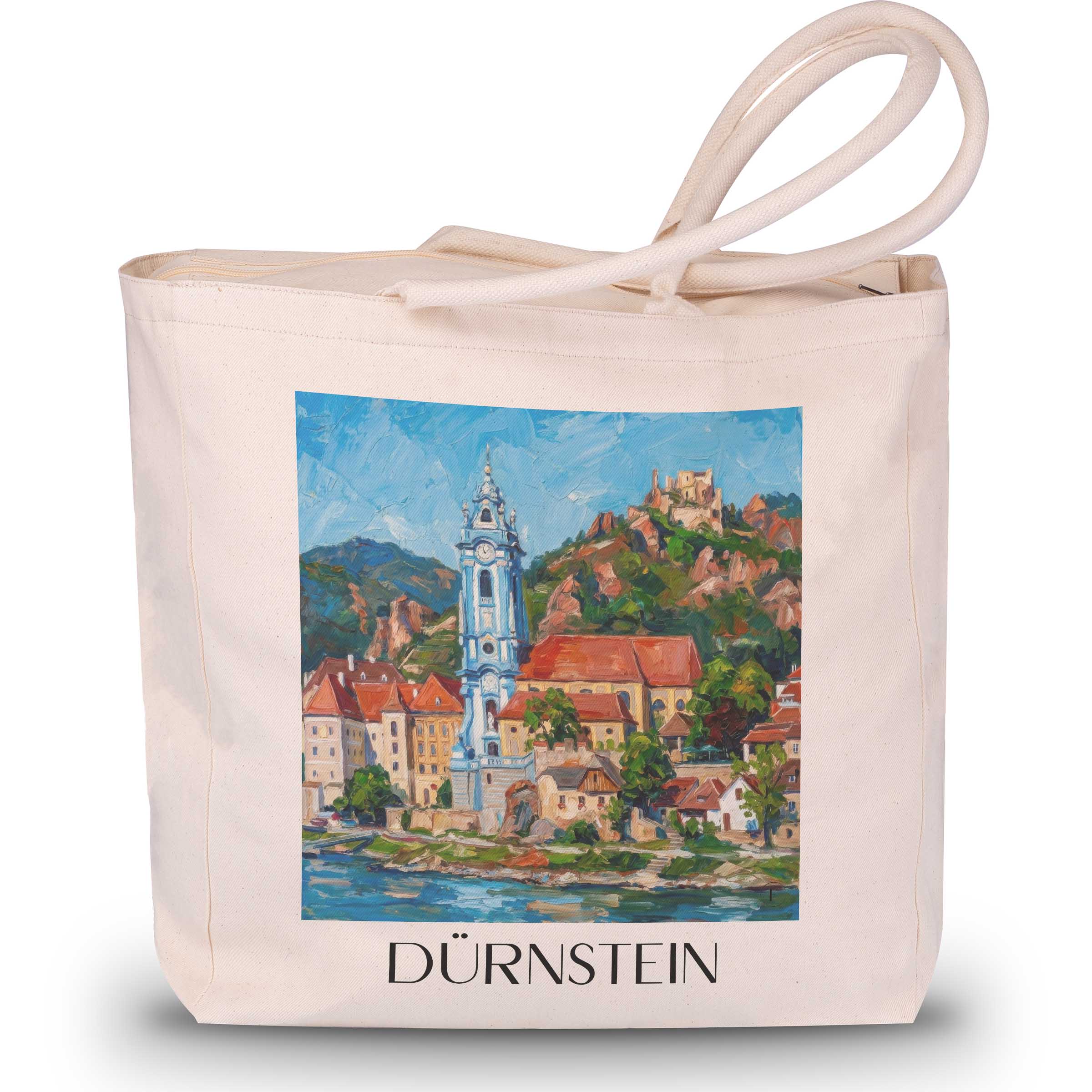 dürnstein-österreich-österreich-einkaufstasche-oil-painting-oelgemaelde
