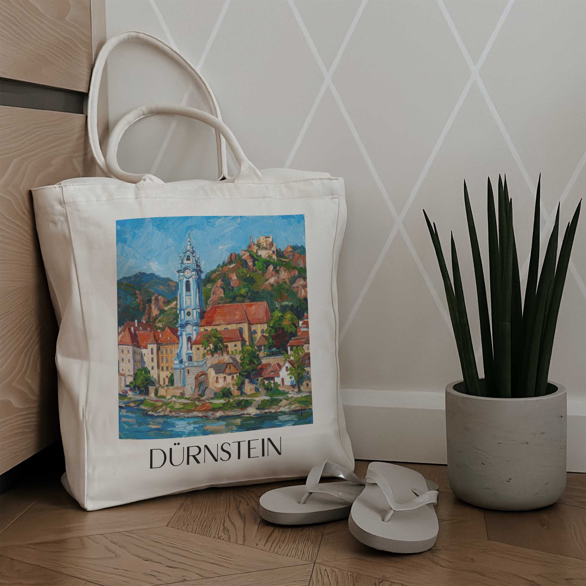 dürnstein-österreich-österreich-einkaufstasche-oil-painting-oelgemaelde