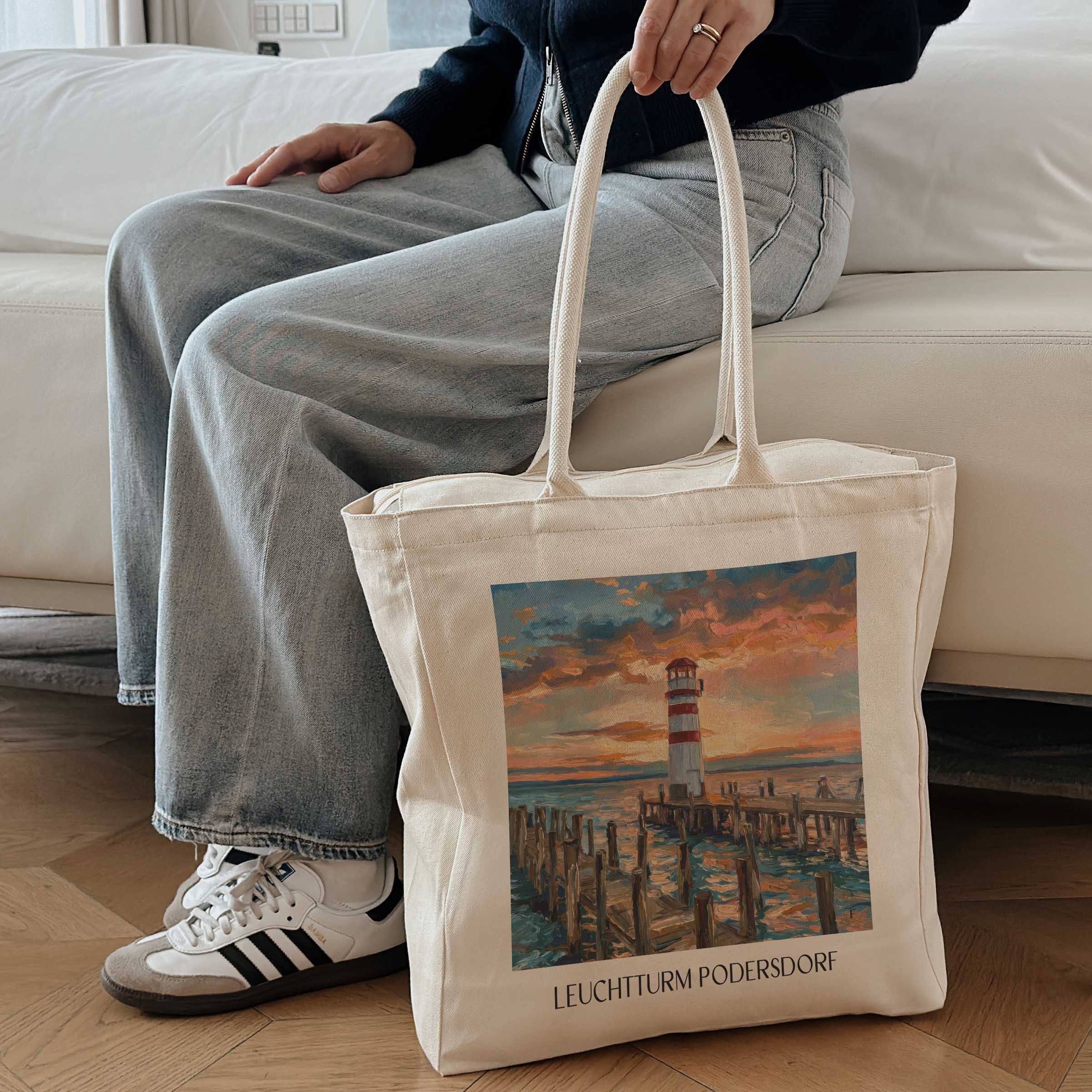 leuchtturm-podersdorf-österreich-österreich-einkaufstasche-oil-painting-oelgemaelde