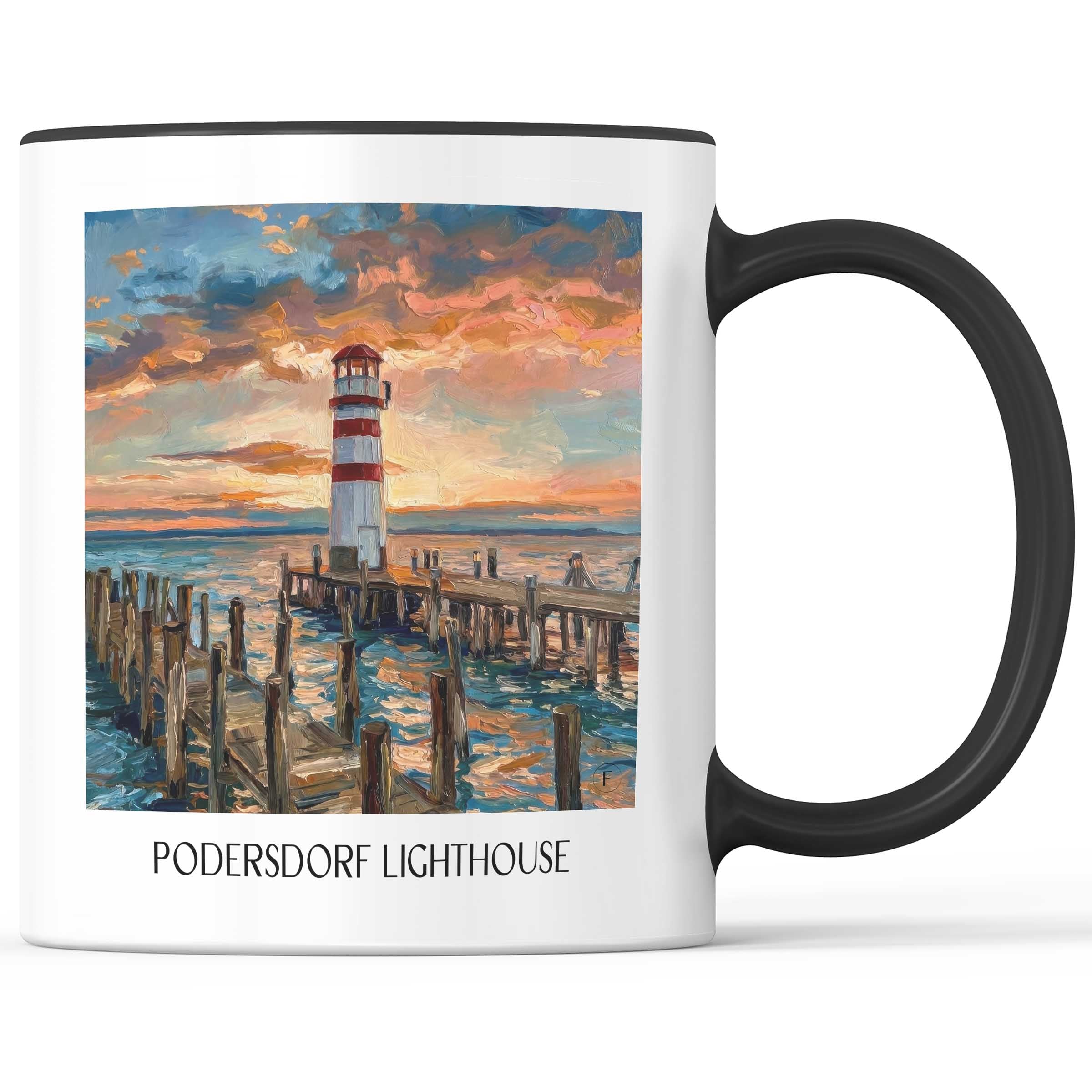 Leuchtturm Podersdorf Kaffeebecher - Österreich - Österreich Becher - Kaffeetasse im Ölgemälde Stil