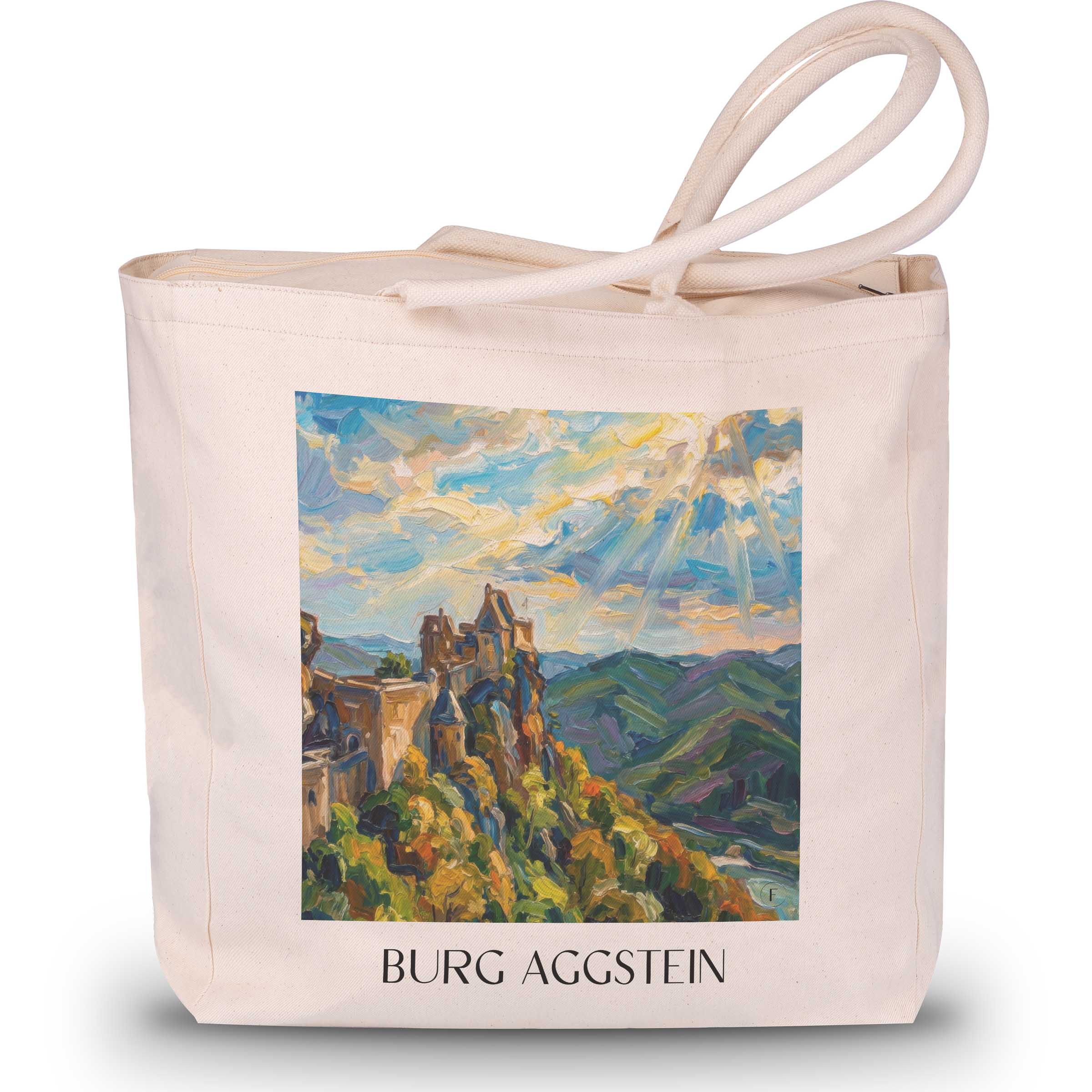 burg-aggstein-wachau-österreich-einkaufstasche-oil-painting-oelgemaelde