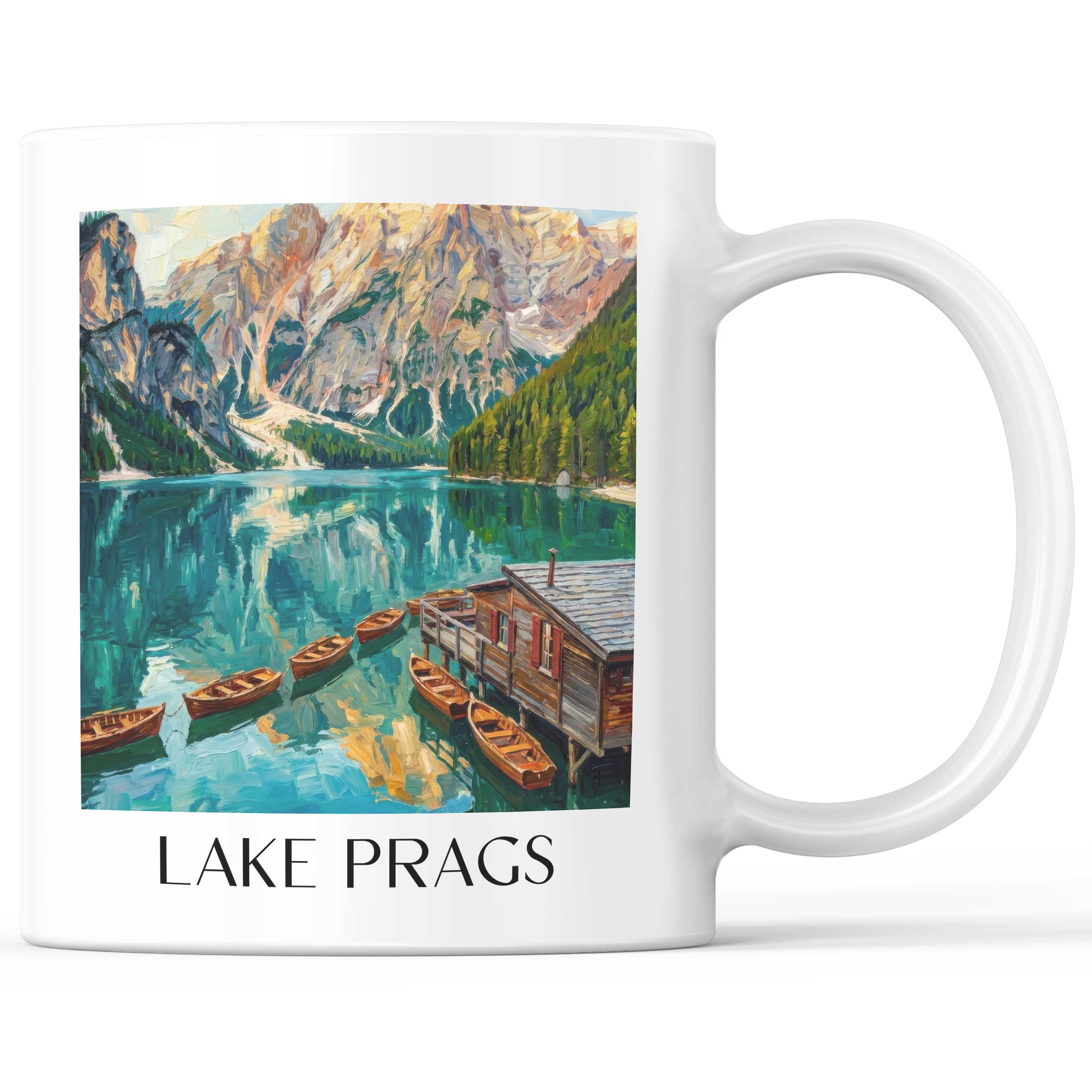 Pragser Wildsee Kaffeebecher - Südtirol - Italien Becher - Kaffeetasse im Ölgemälde Stil