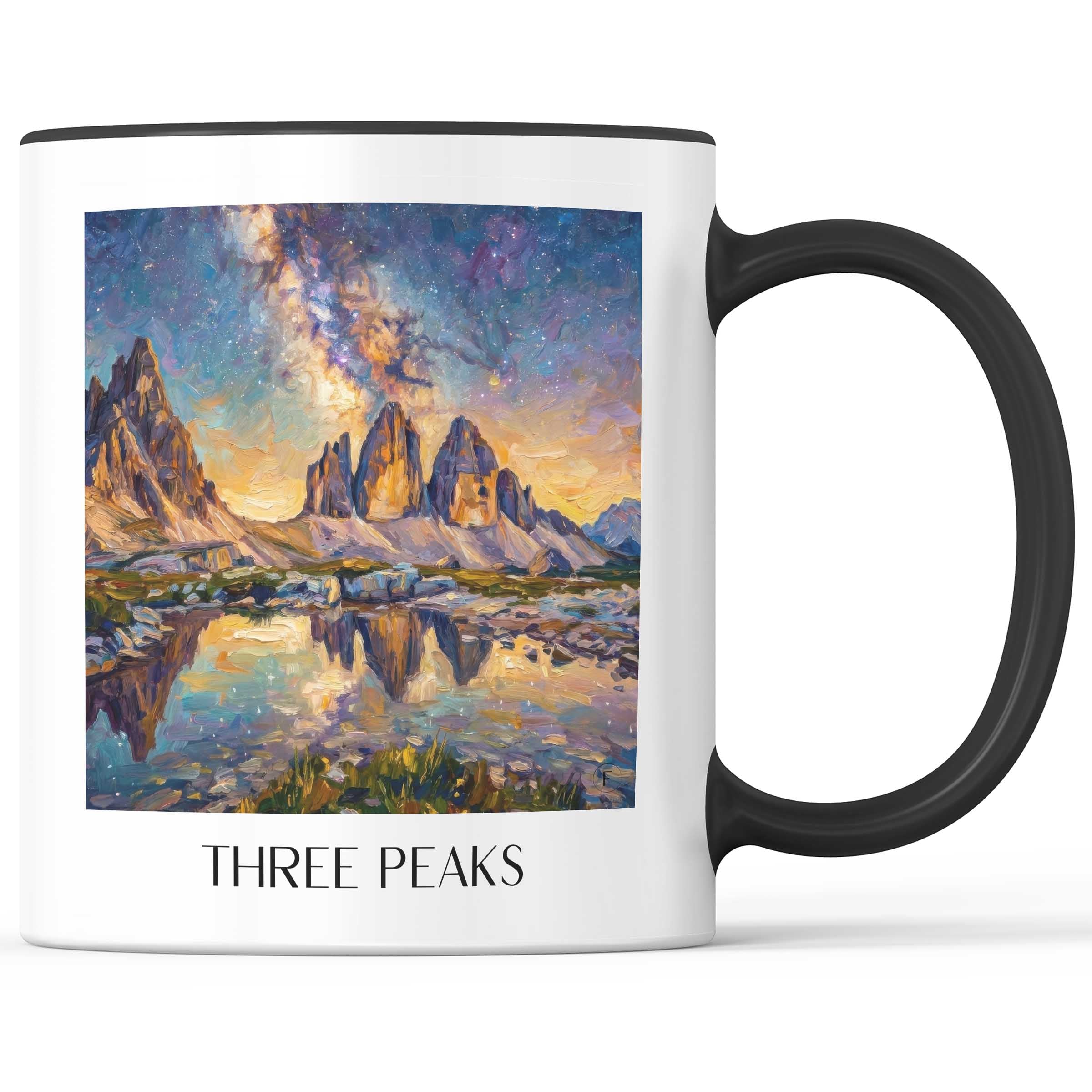 Drei Zinnen Kaffeebecher - Sextner Dolomiten - Italien Becher - Kaffeetasse im Ölgemälde Stil