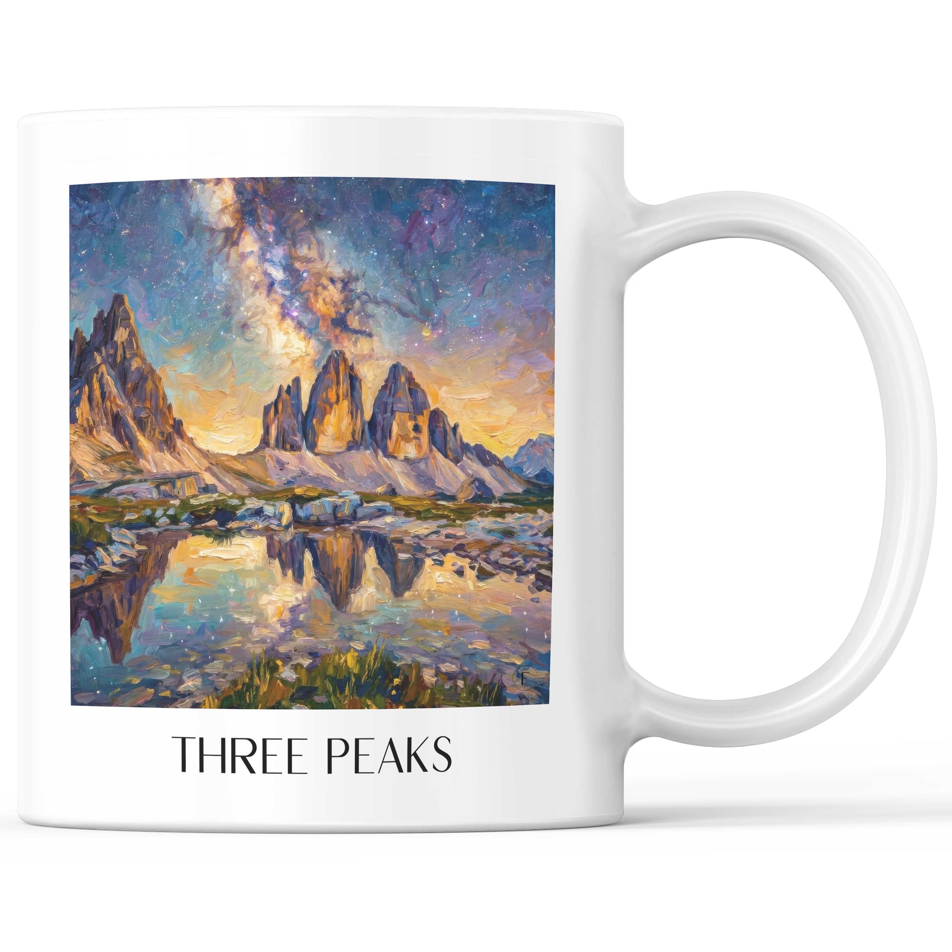 Drei Zinnen Kaffeebecher - Sextner Dolomiten - Italien Becher - Kaffeetasse im Ölgemälde Stil
