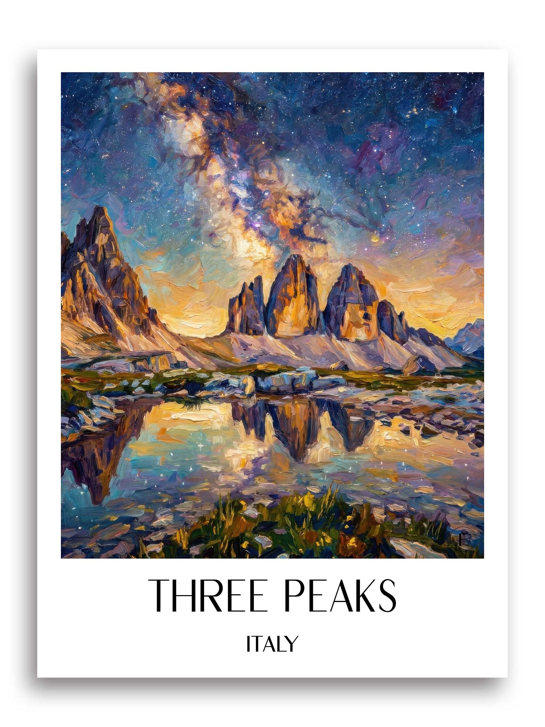 Drei Zinnen Poster - Sextner Dolomiten - Italien Kunstdruck - Ölgemälde von A4 bis A1
